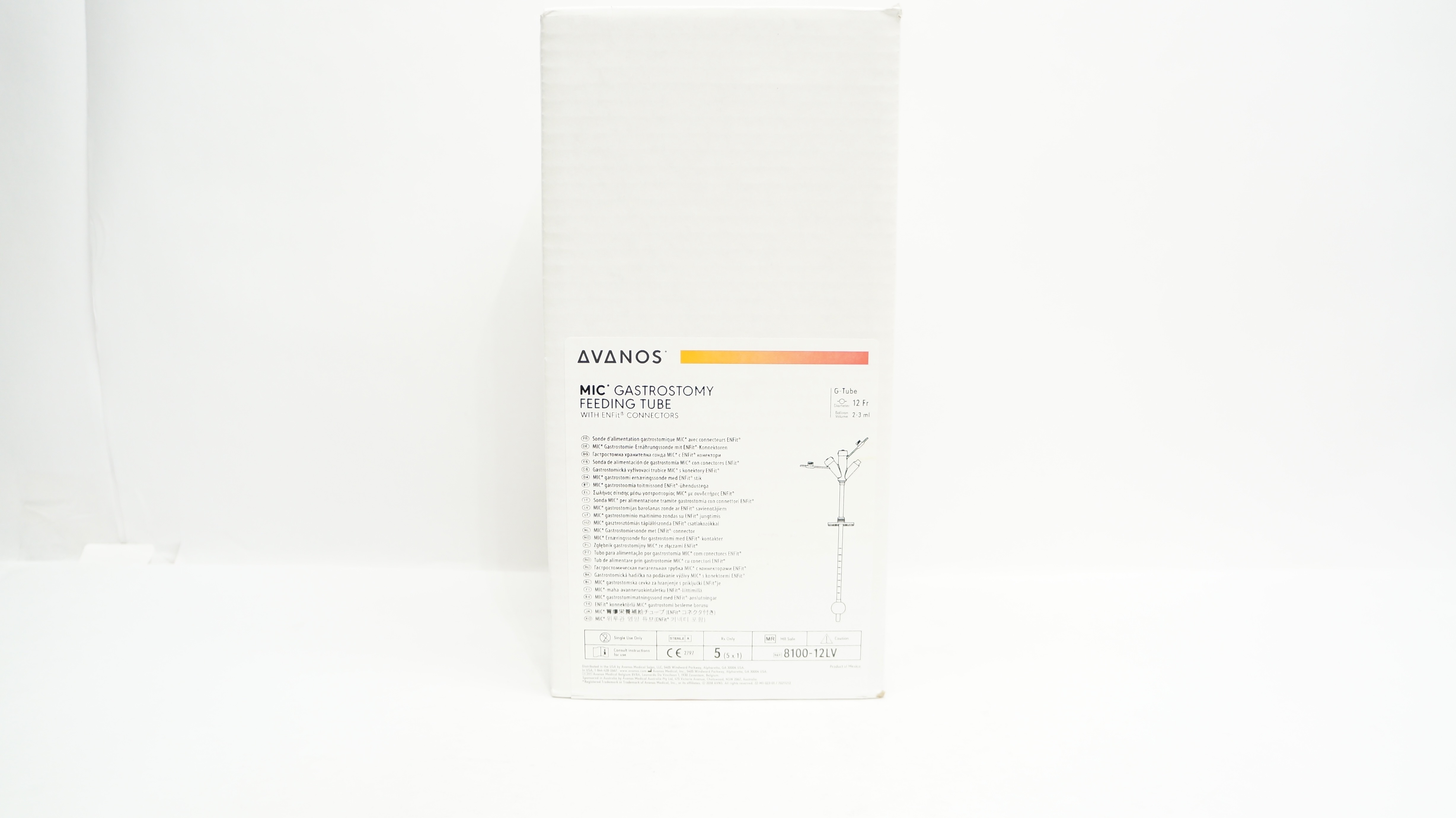 Avanos 8100-12LV MIC Gastrostomy Feeding Tube W/Connectors  12Fr x2-3ml-Box of 5