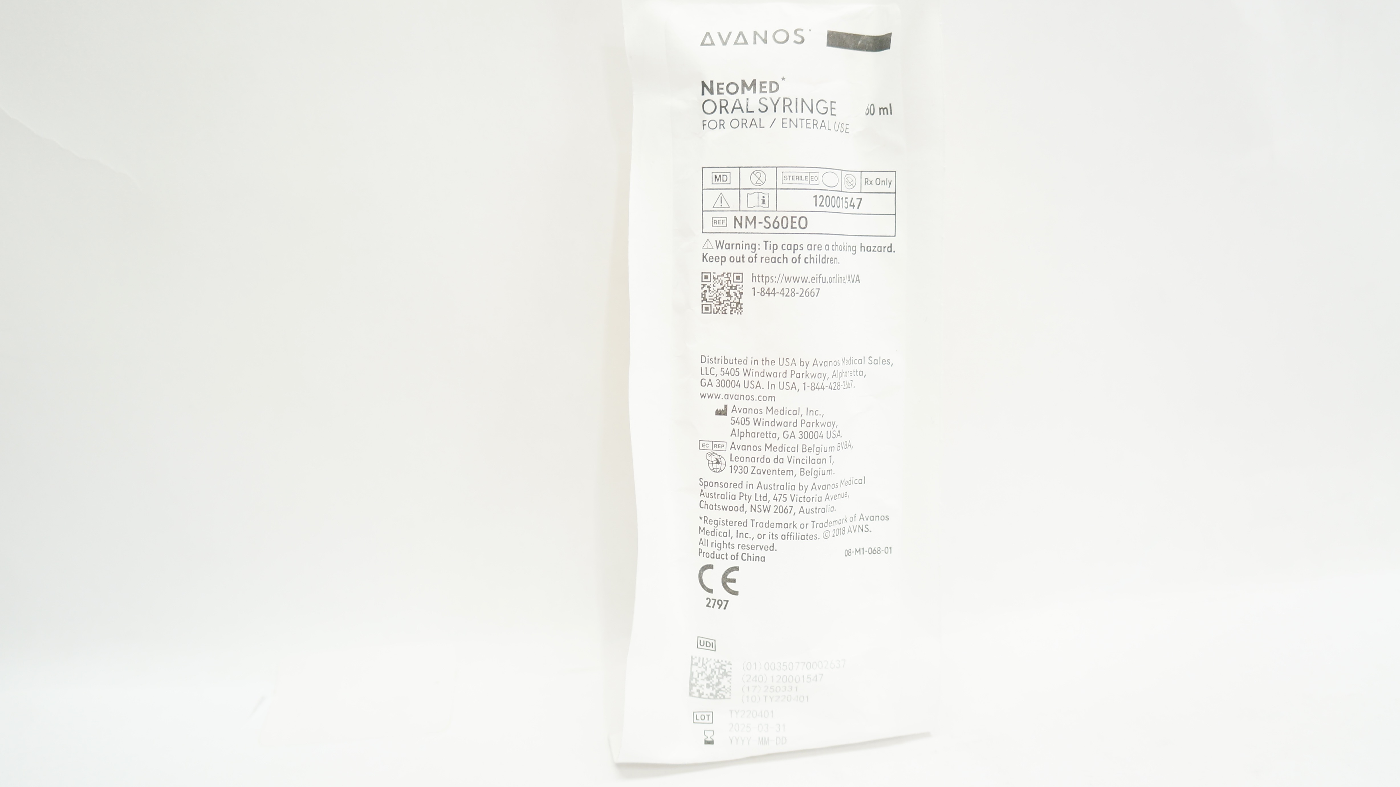 Avanos NM-S60EO NeoMed Oral Syringe for Oral/Enteral Use 60mL