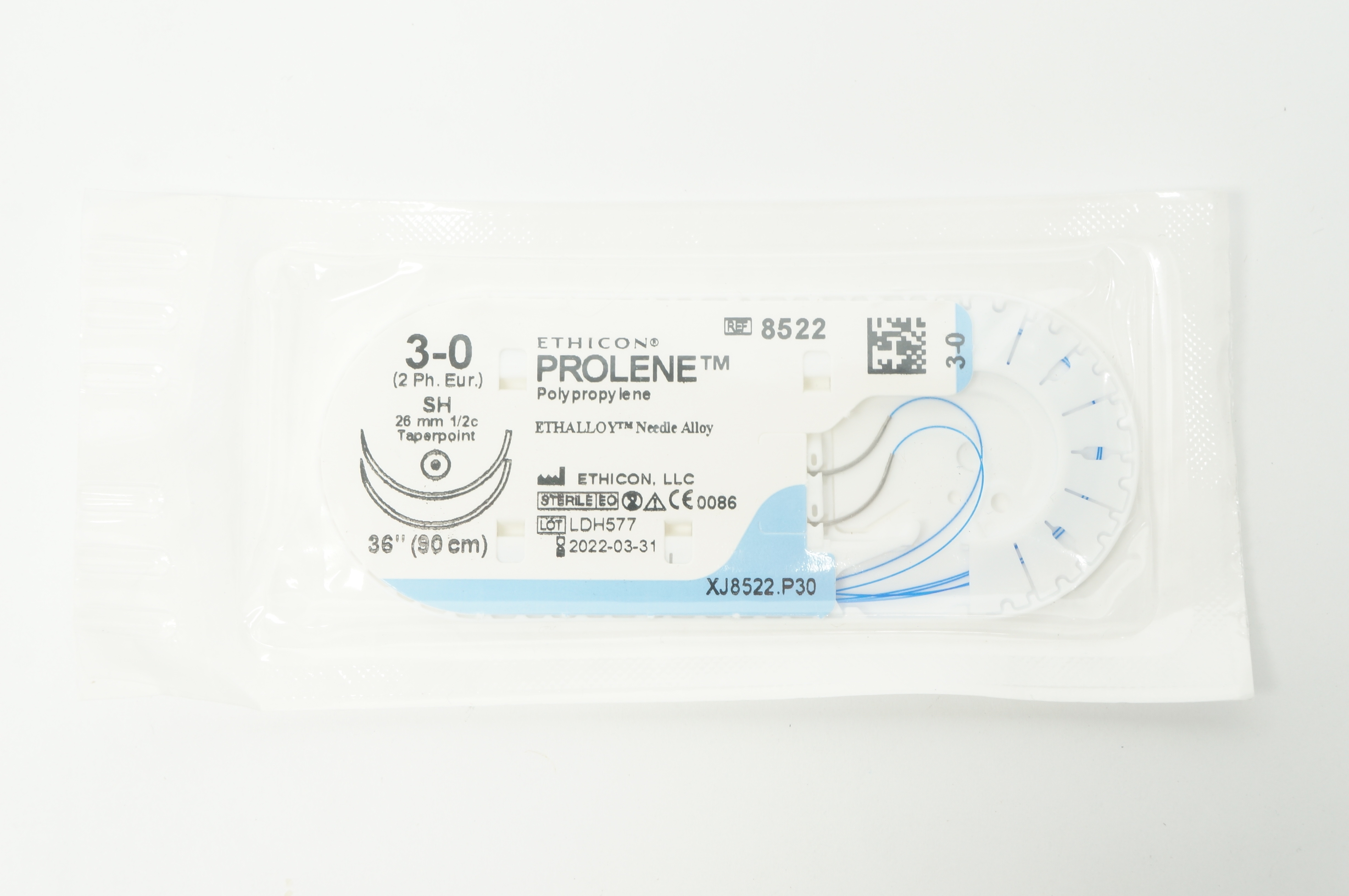 Ethicon 8522 3-0 PROLENE Polypropylene Stre SH 26mm 1/2c Taperpoint, 36inch (x)