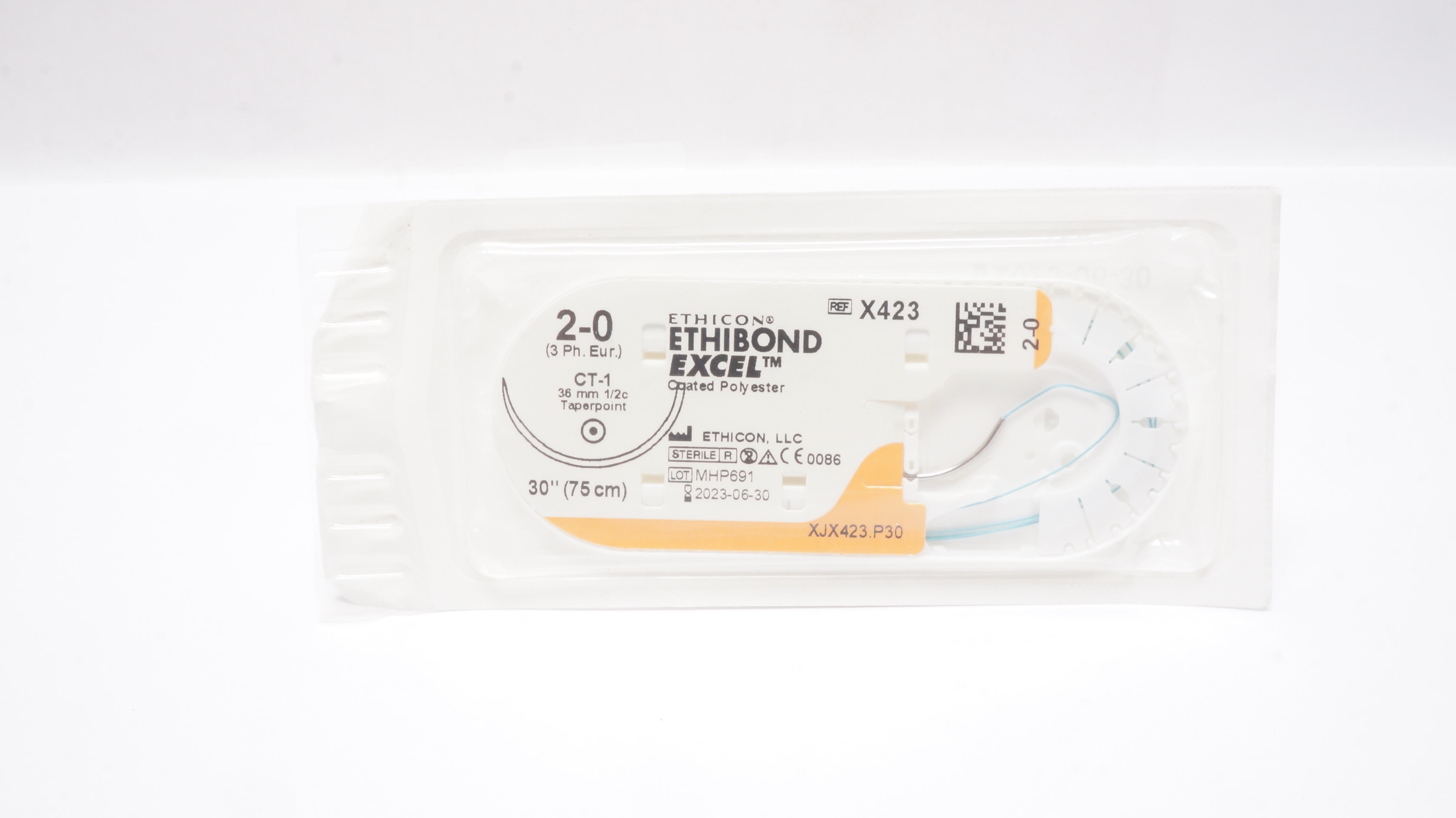 Ethicon X423 2-0 Ethibond Excel Stre CT-1 36mm 1/2c Taperpoint, 30inch(x)