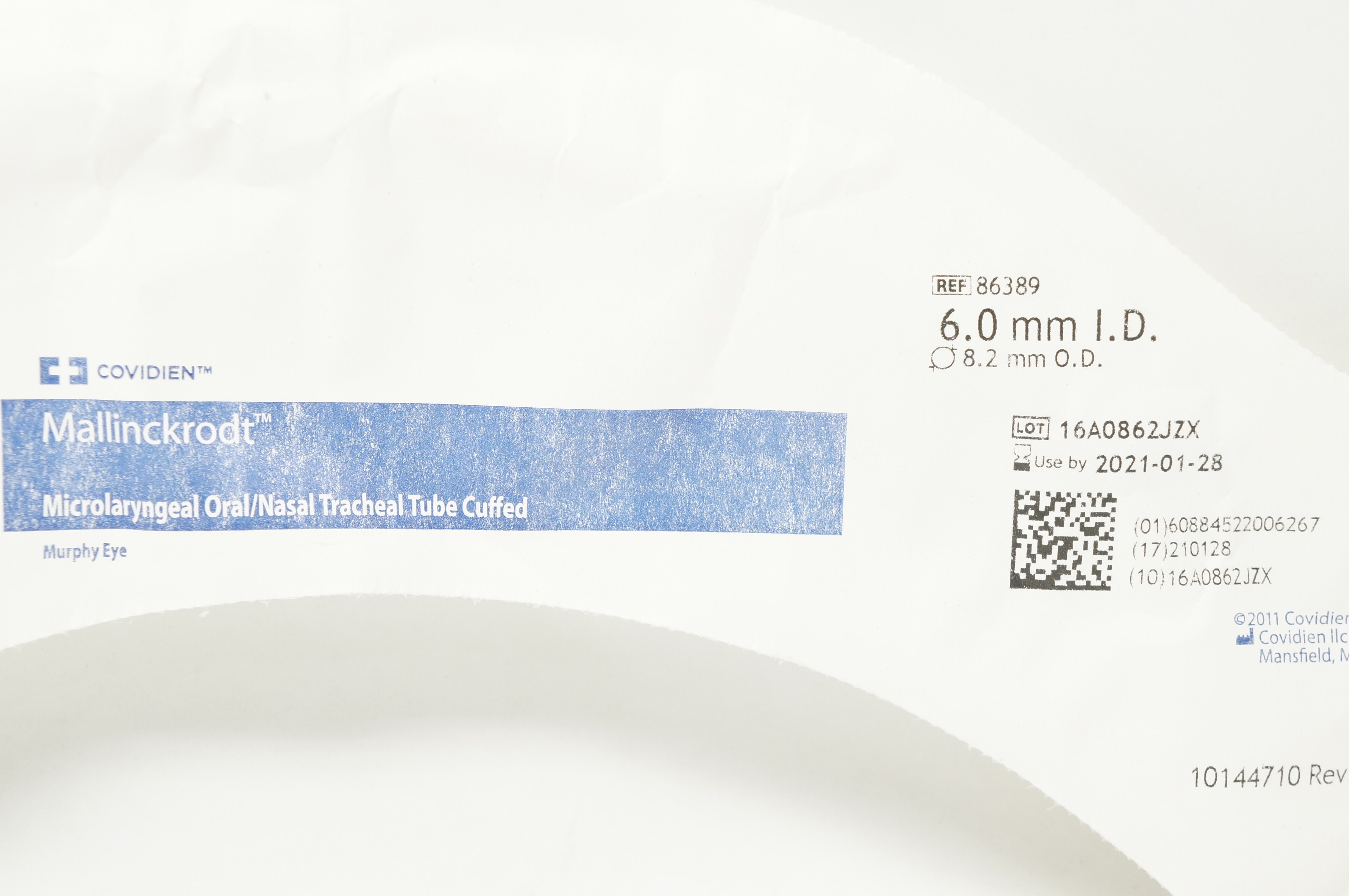 Covidien 86389 Mallinckrodt Microlaryngeal Tracheal Tube 6.0mm ID x 8