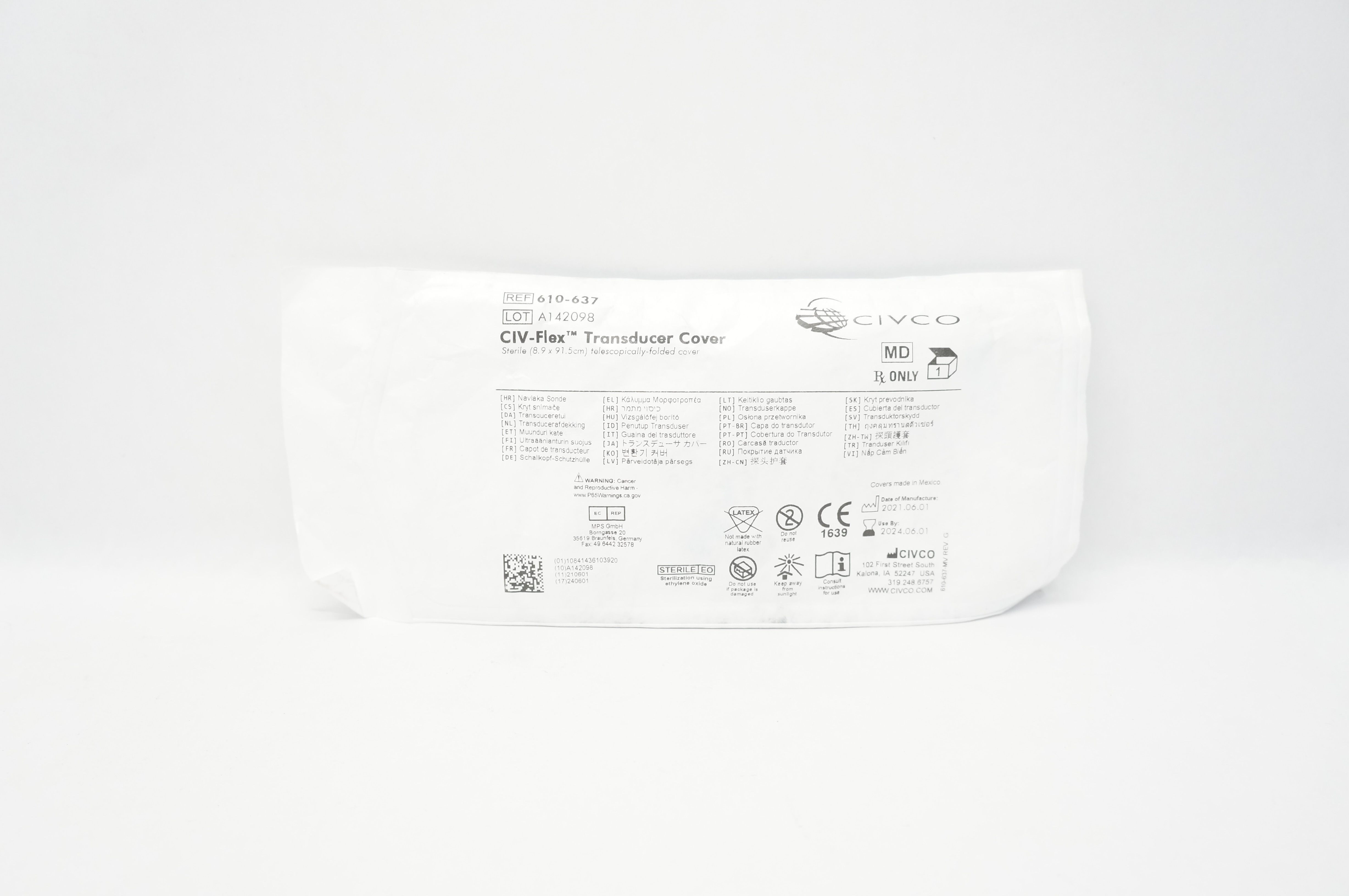 Civco 610-637 CIV-Flex Transducer Cover Sterile 8.9 x 91.5 cm