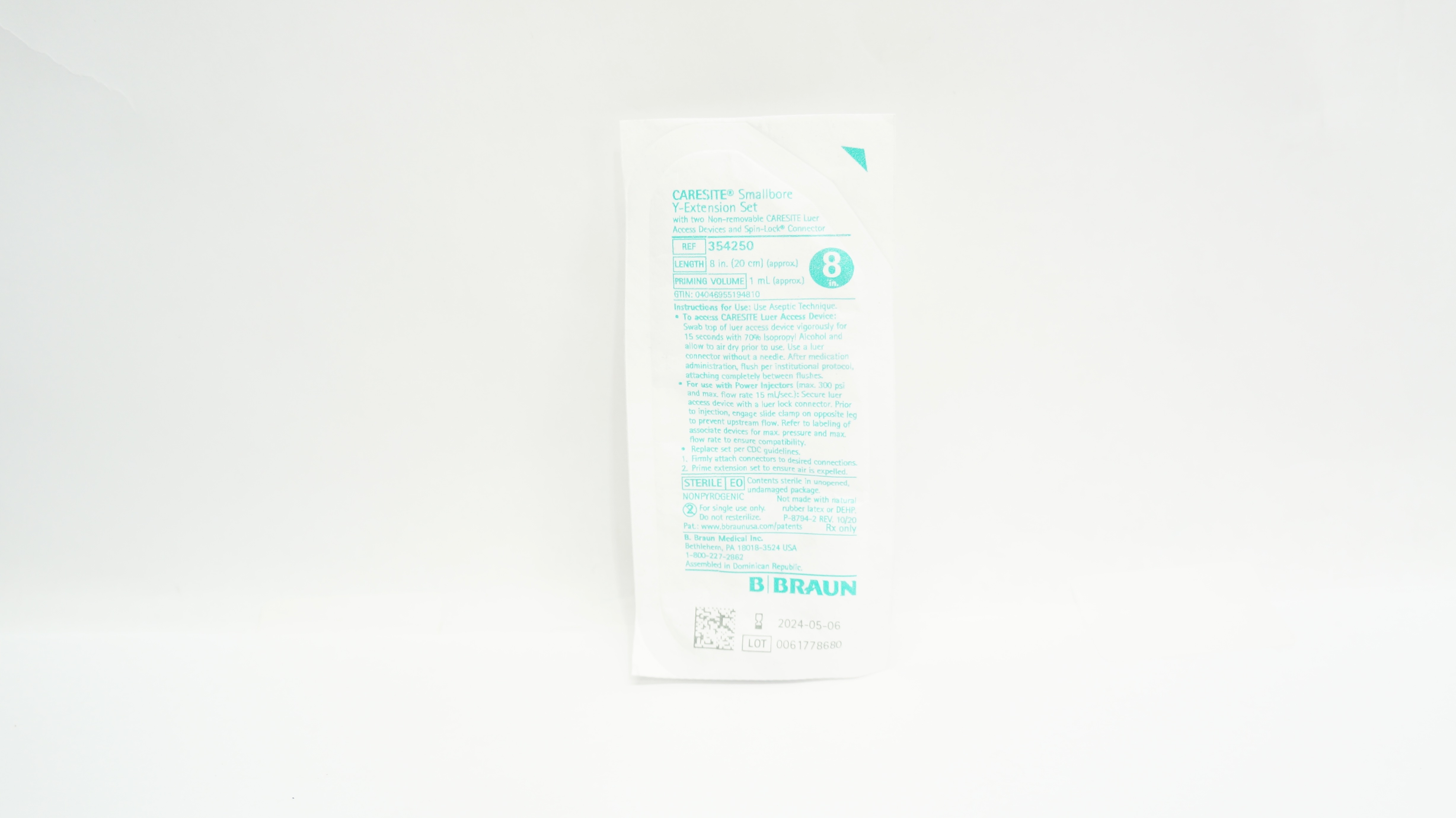 Braun 354250 Caresite Smallbore Y-Extension Set 8inch x 1mL (Approx.)