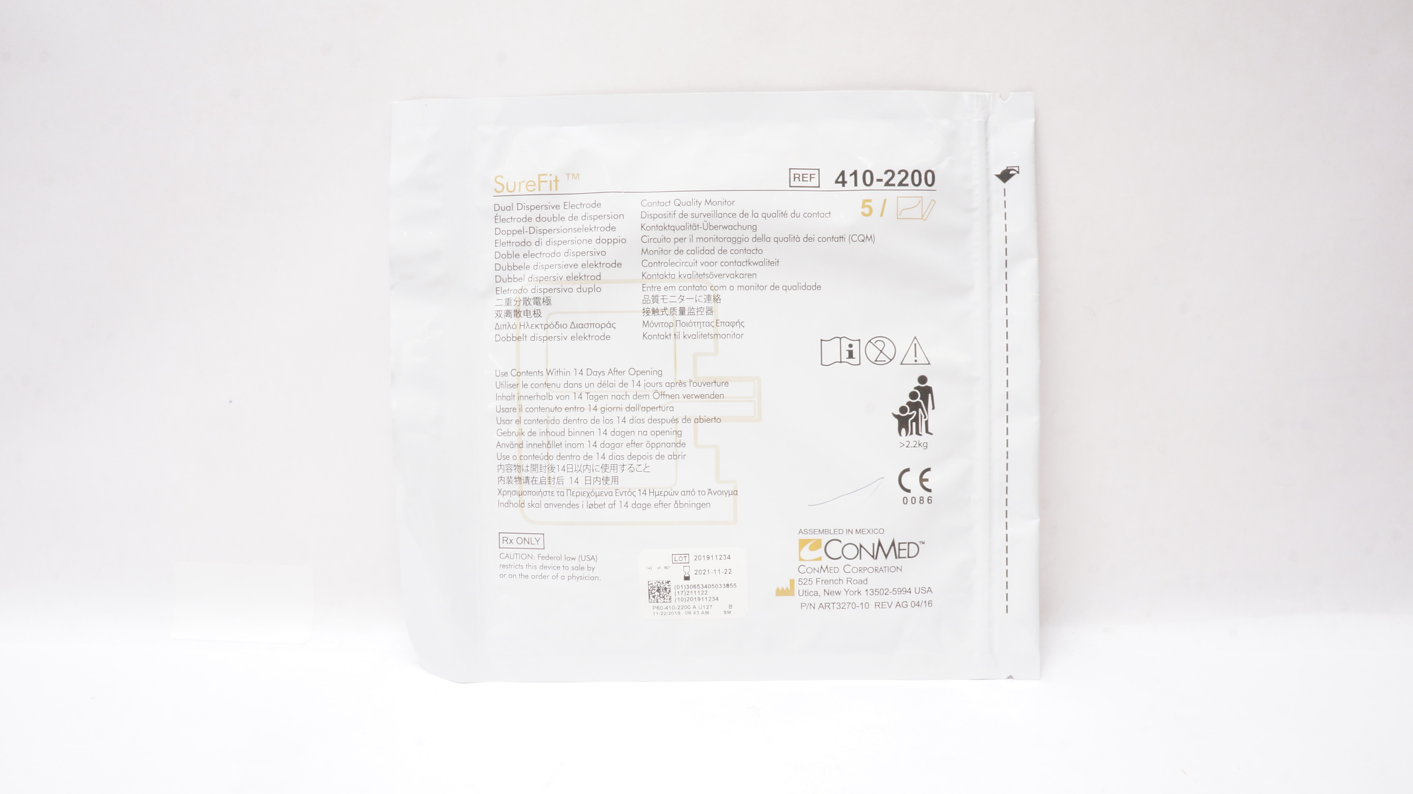 ConMed 4102200 SureFit Dual Dispersive Electrode (x) Pack of 5