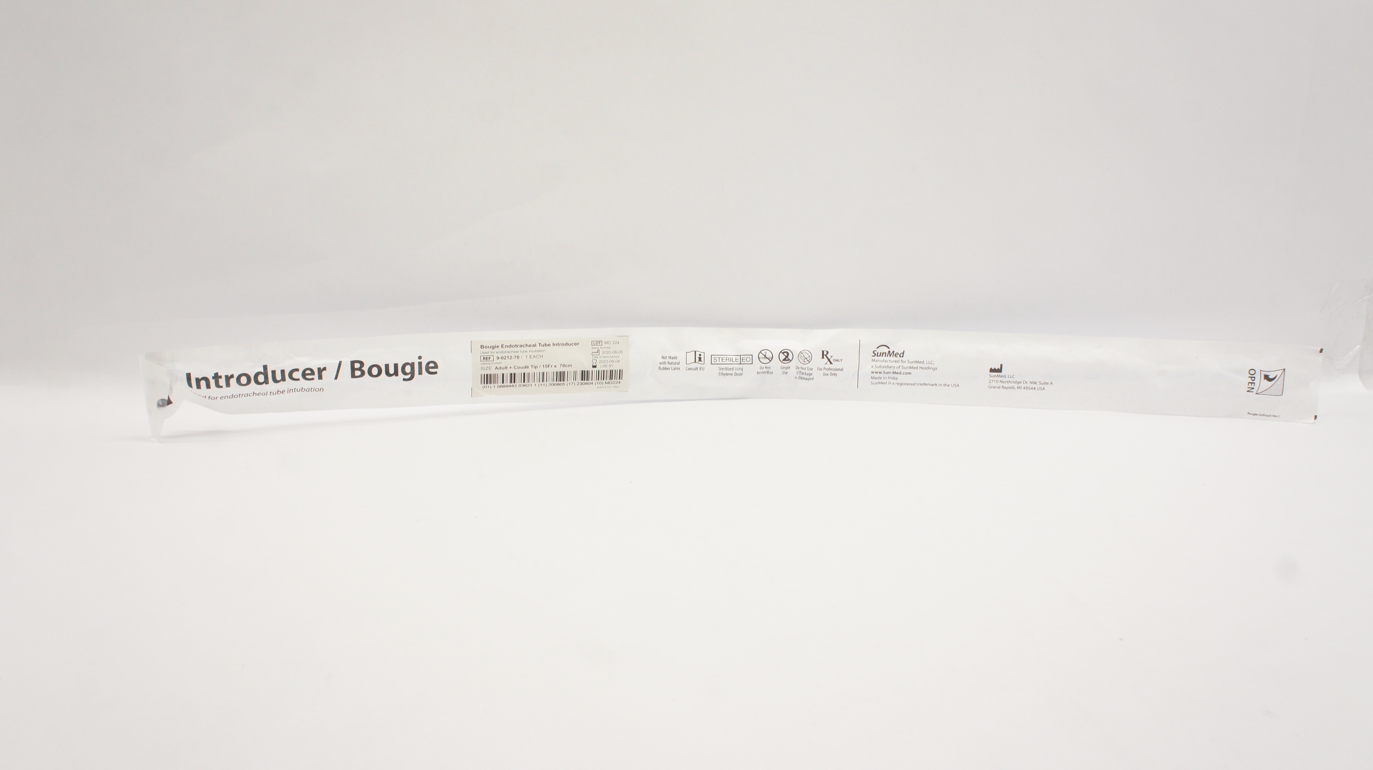 SunMed 9-0212-70 Bougie Endotracheal Tube Introducer Adult CoudeTip 15Frx70cm(x)