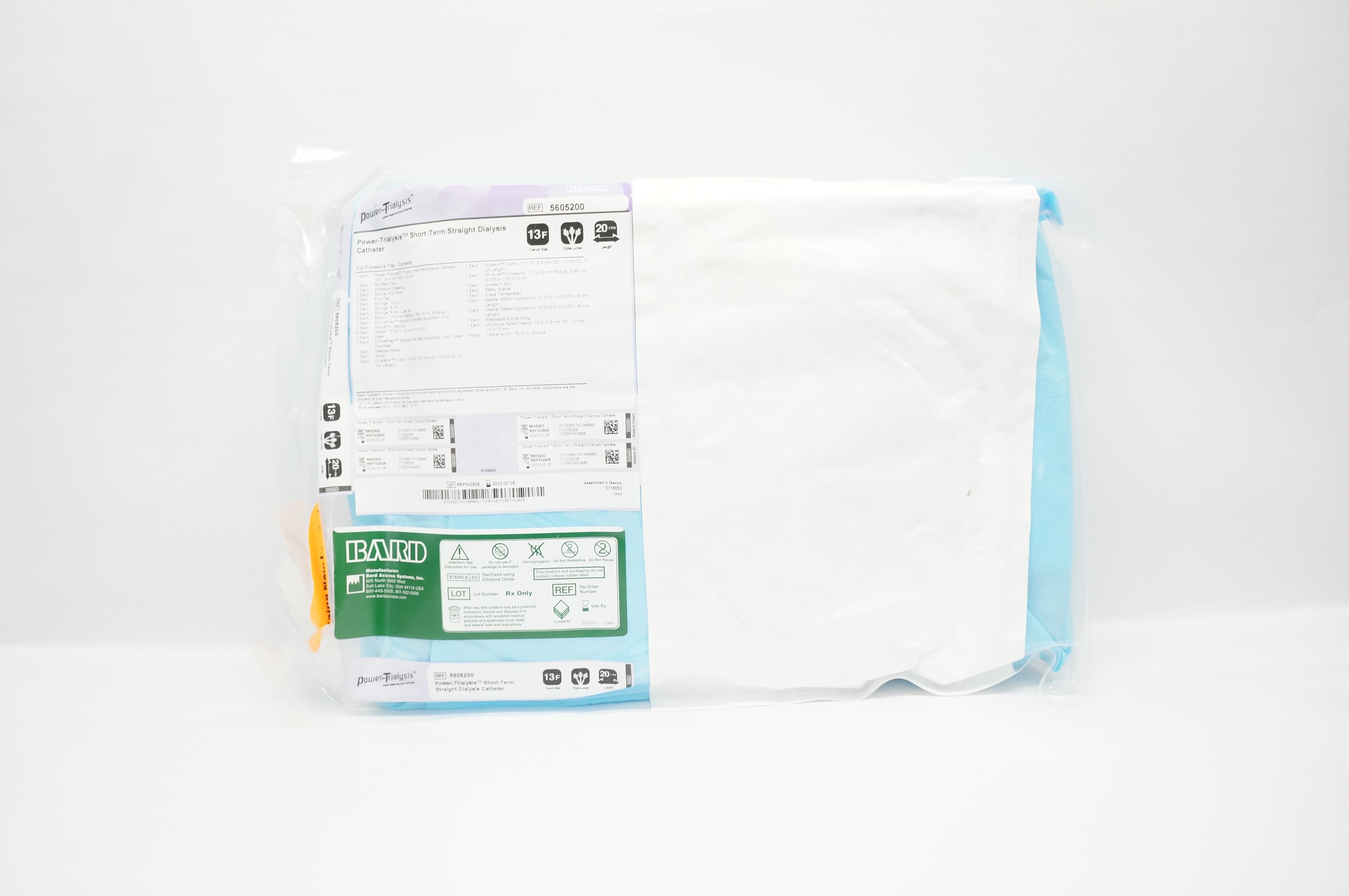 Bard 5605200 Power-Trialysis Short-Term Straight Dialysis Cath. Tray 13F x 20cm