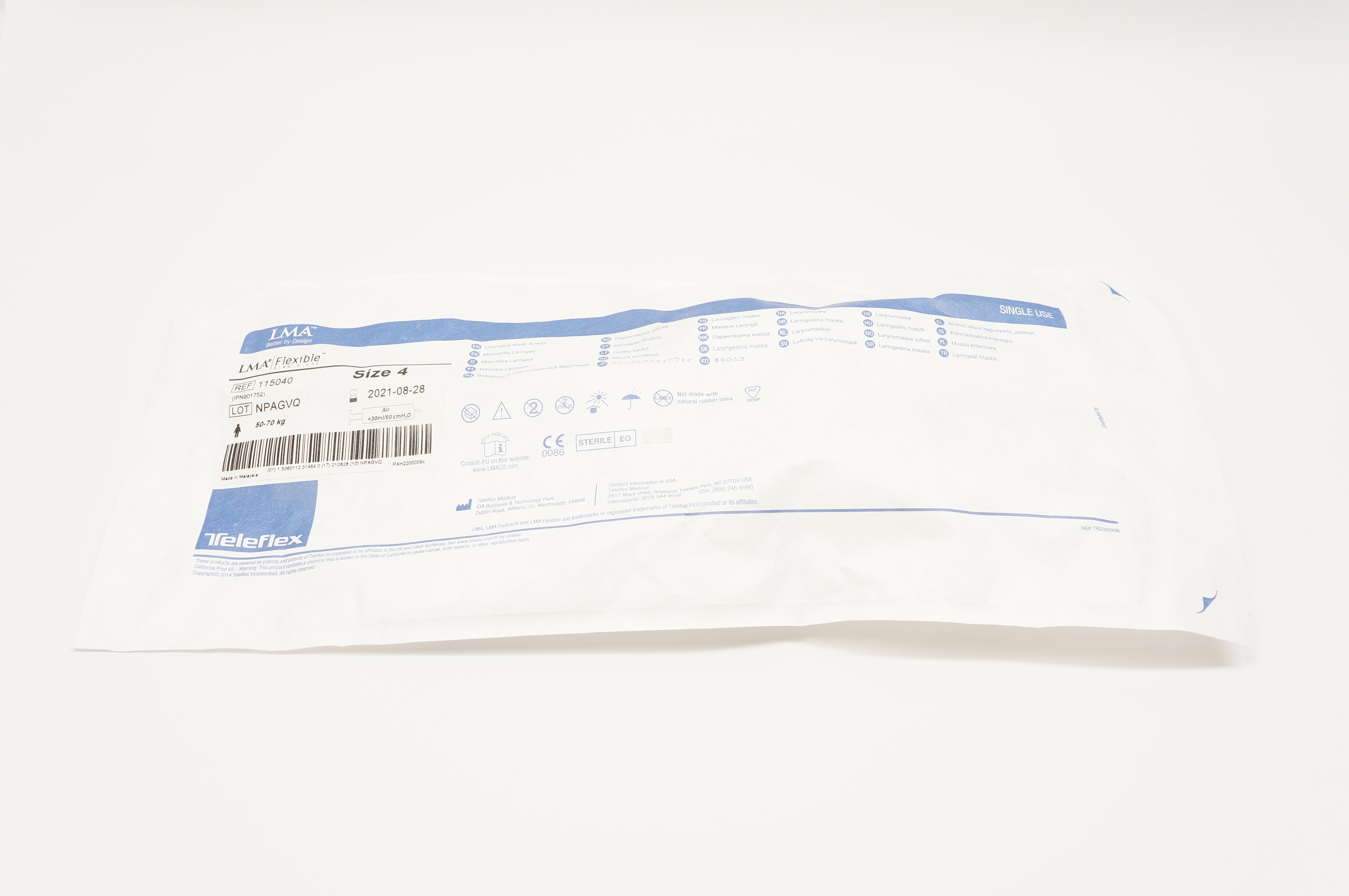Teleflex 115040 Laryngeal Mask Airway Size 4, 50-70kg