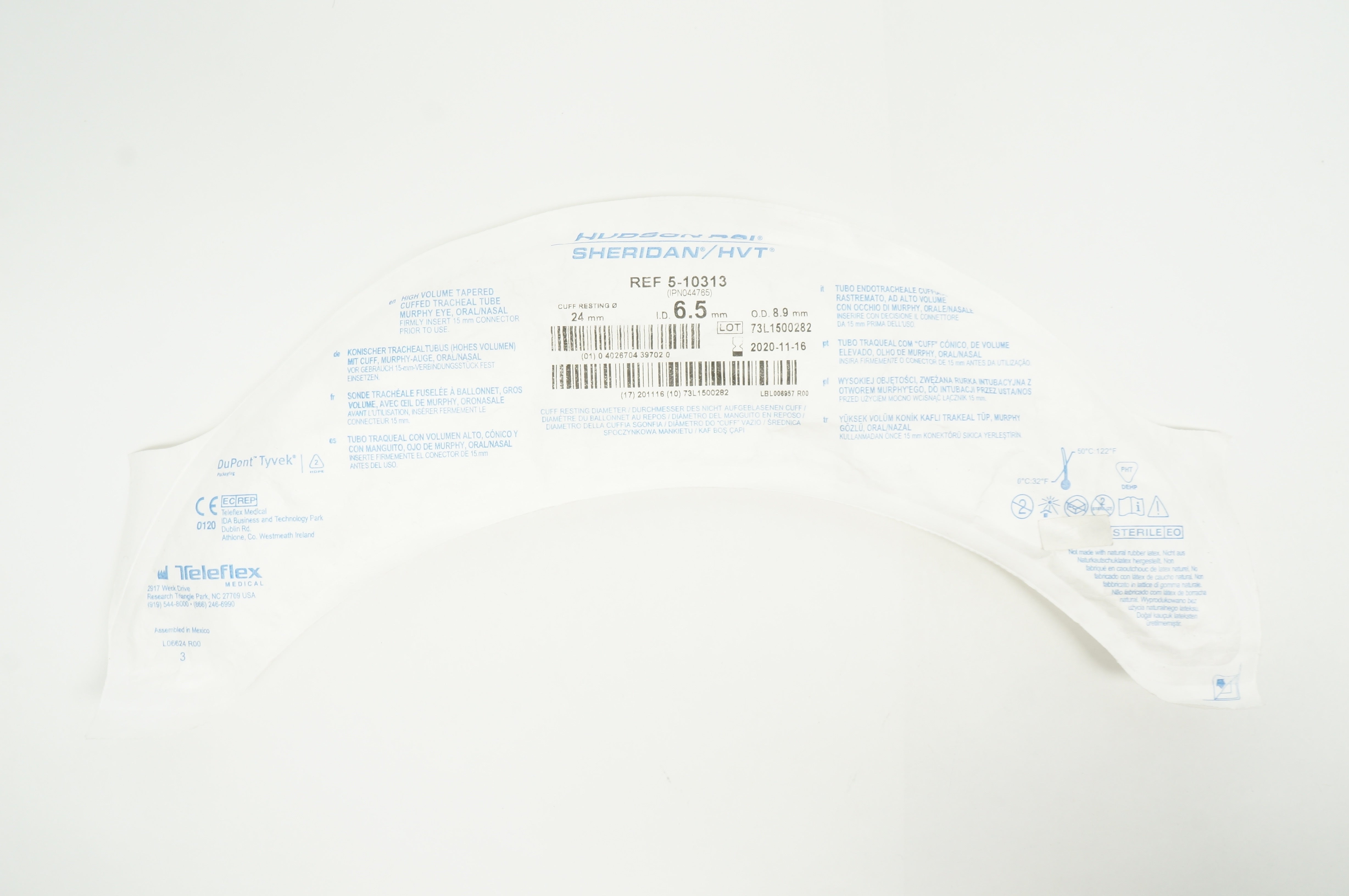Teleflex 5-10313 High Volume Tapered Cuffed Tracheal Tube Oral/Nasal ID 6.5mm(x)