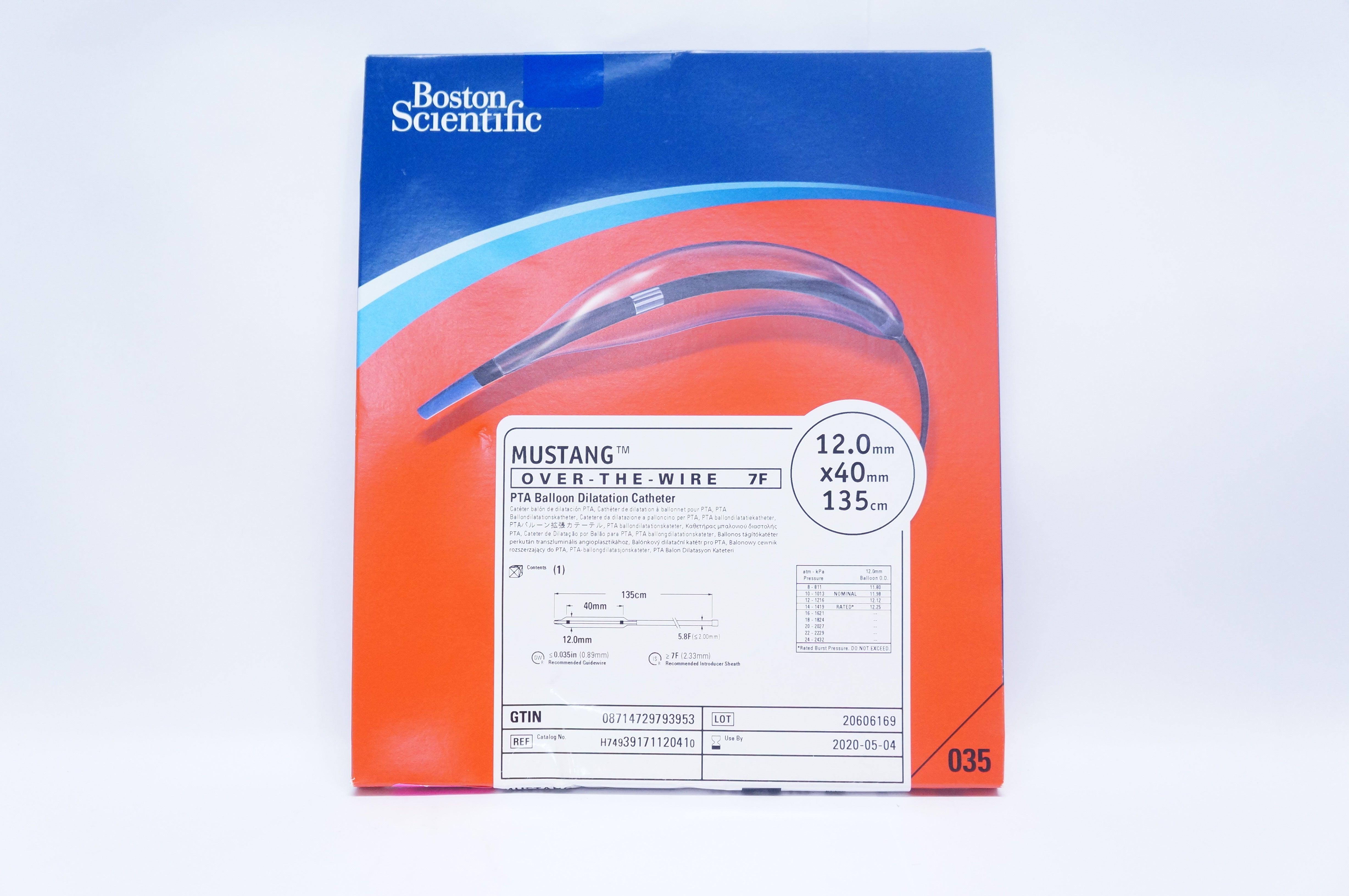 Boston Scientific H74939171120410 PTA Balloon Dilatation Cath.12x40mm x 135cm(x)