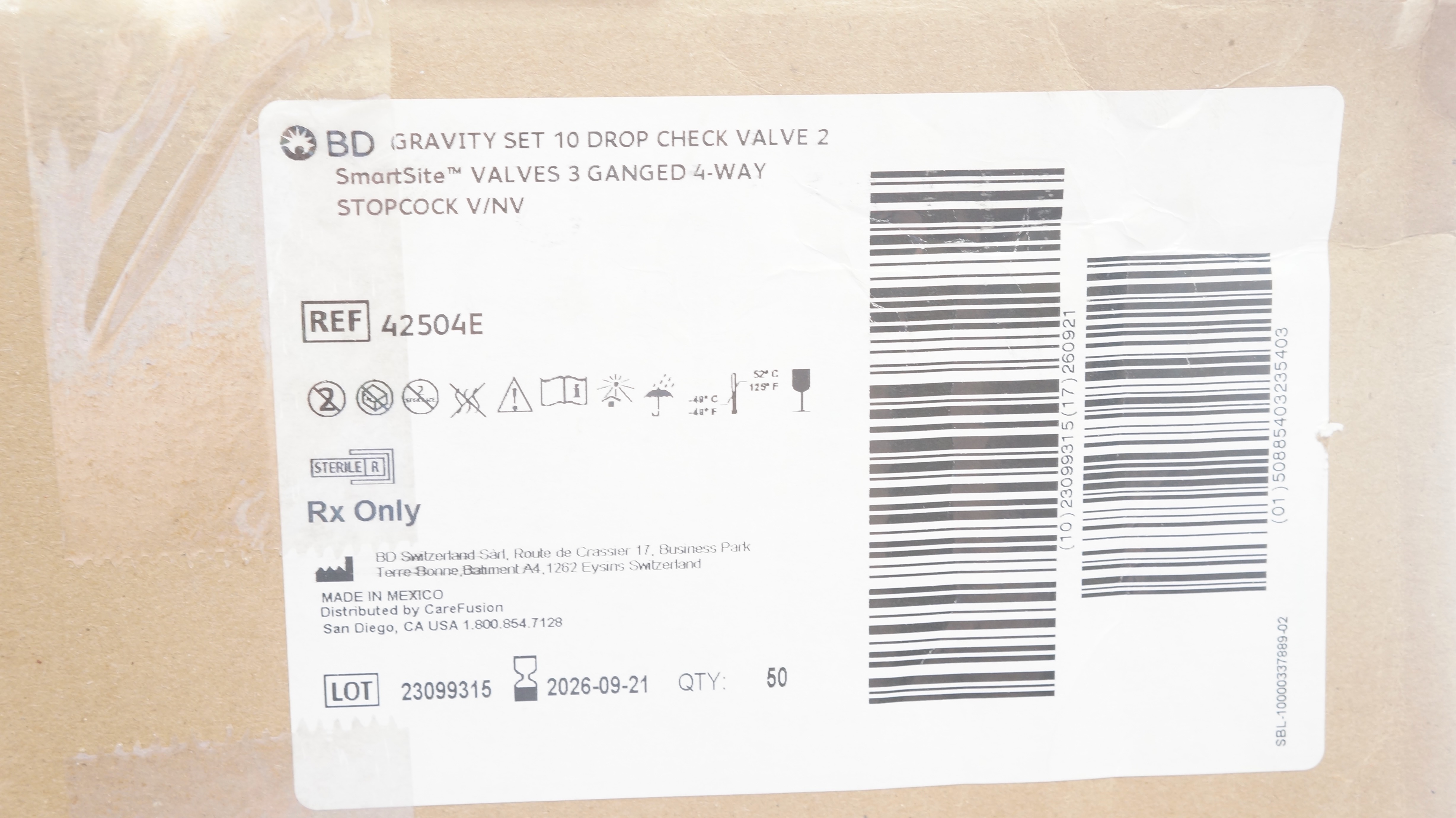 BD 42504E SmartSite Gravity Set Check Valve 10Drops/mL - Box of 50