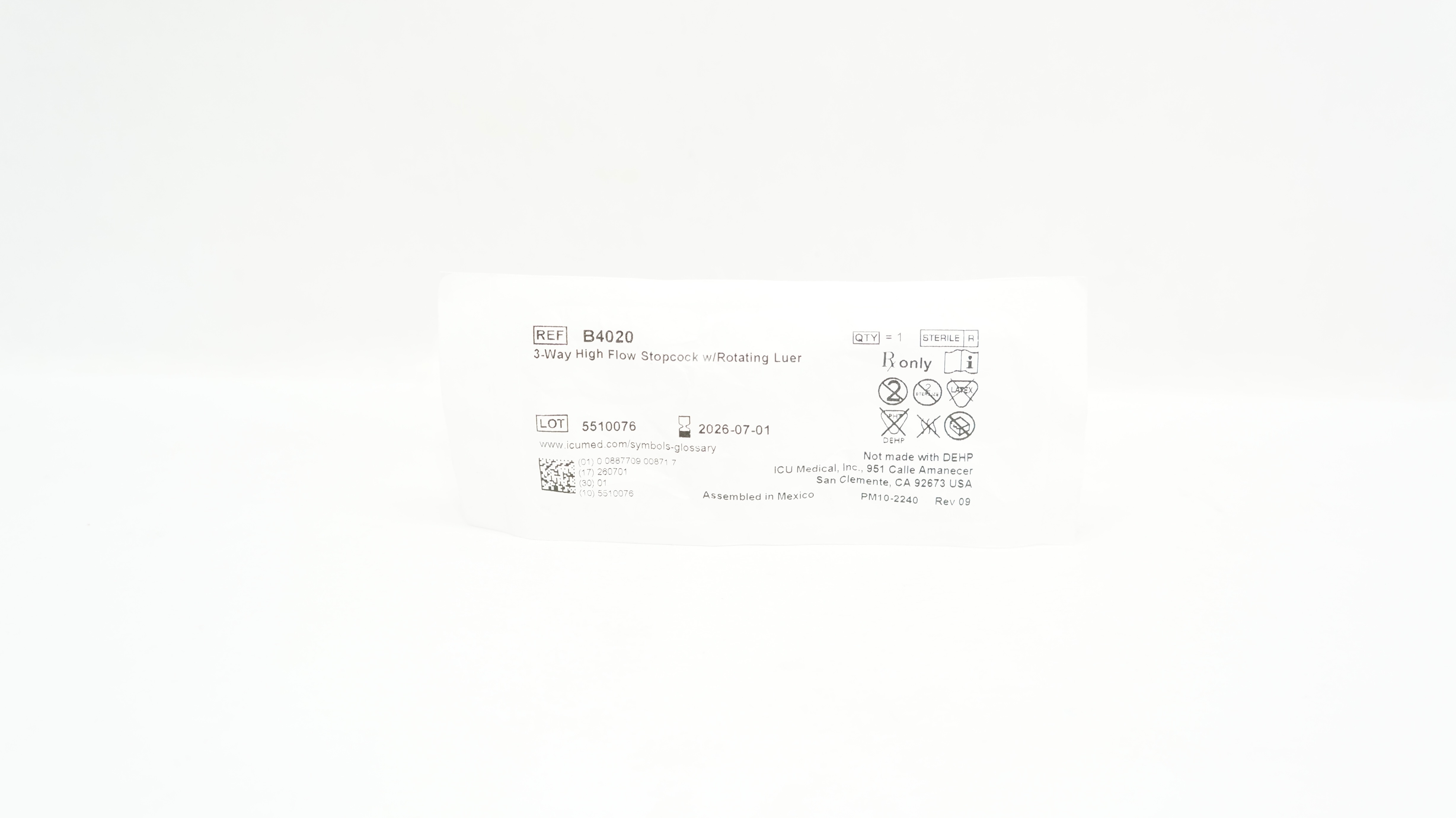 ICU Medical B4020 3-Way High Flow Stopcock w/Rotating Luer