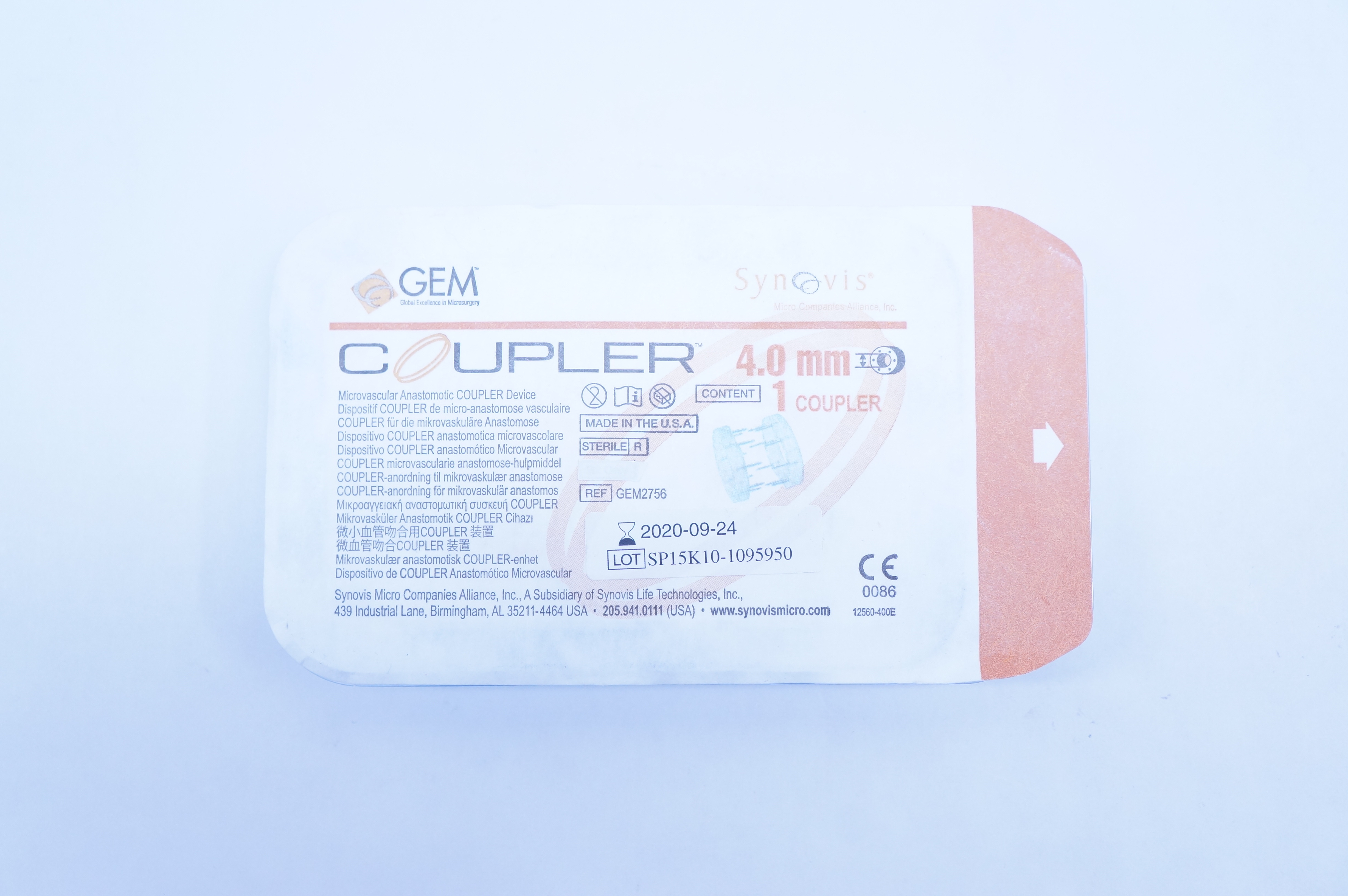 Synovis GEM2756 GEM Microvascular Anastomotic COUPLER Device 4.0mm (x)
