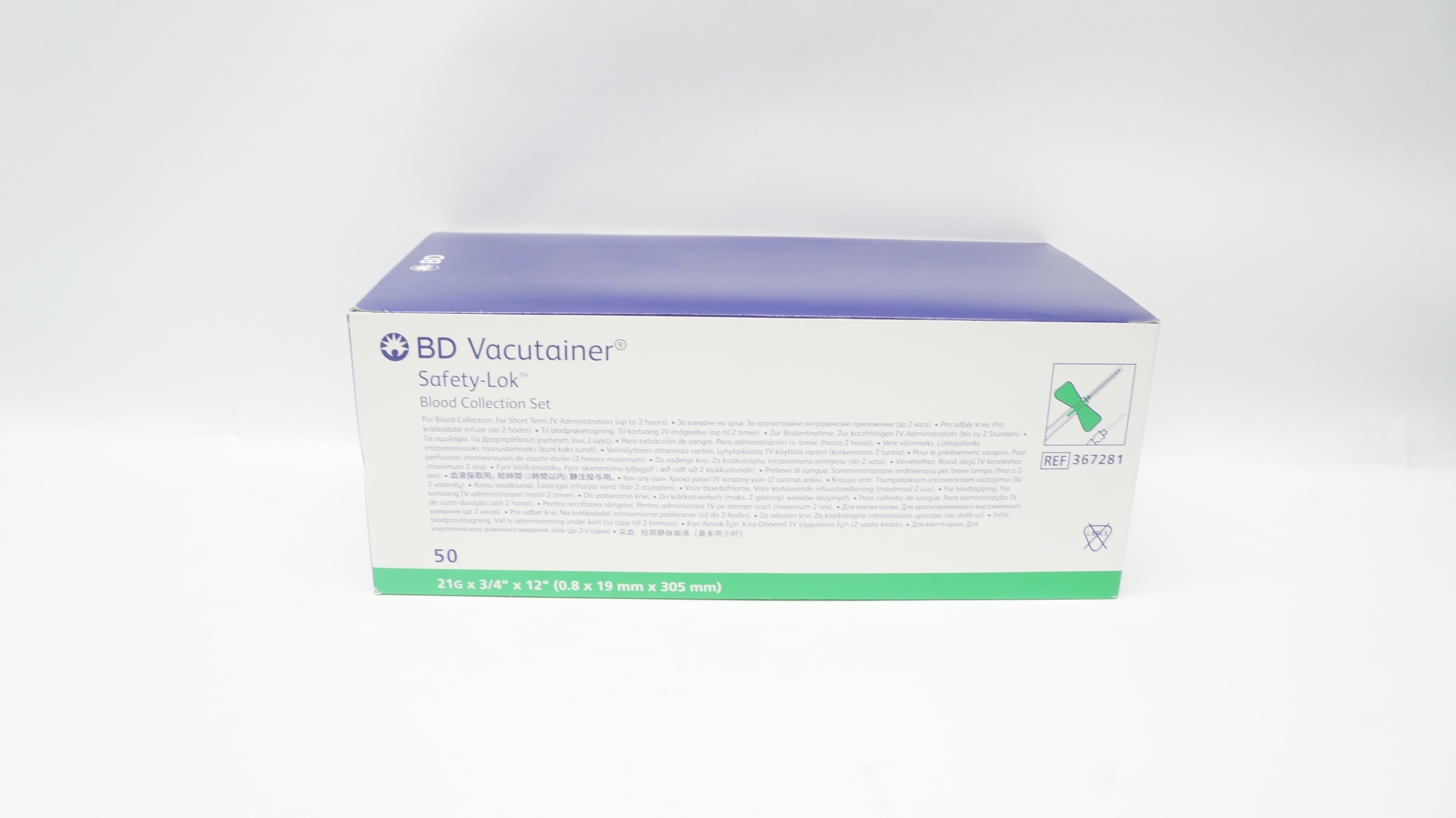 BD 367281 Vacutainer Safety-Lok Blood Collection Set 21Gx 3/4x12in (x)-Box of 50