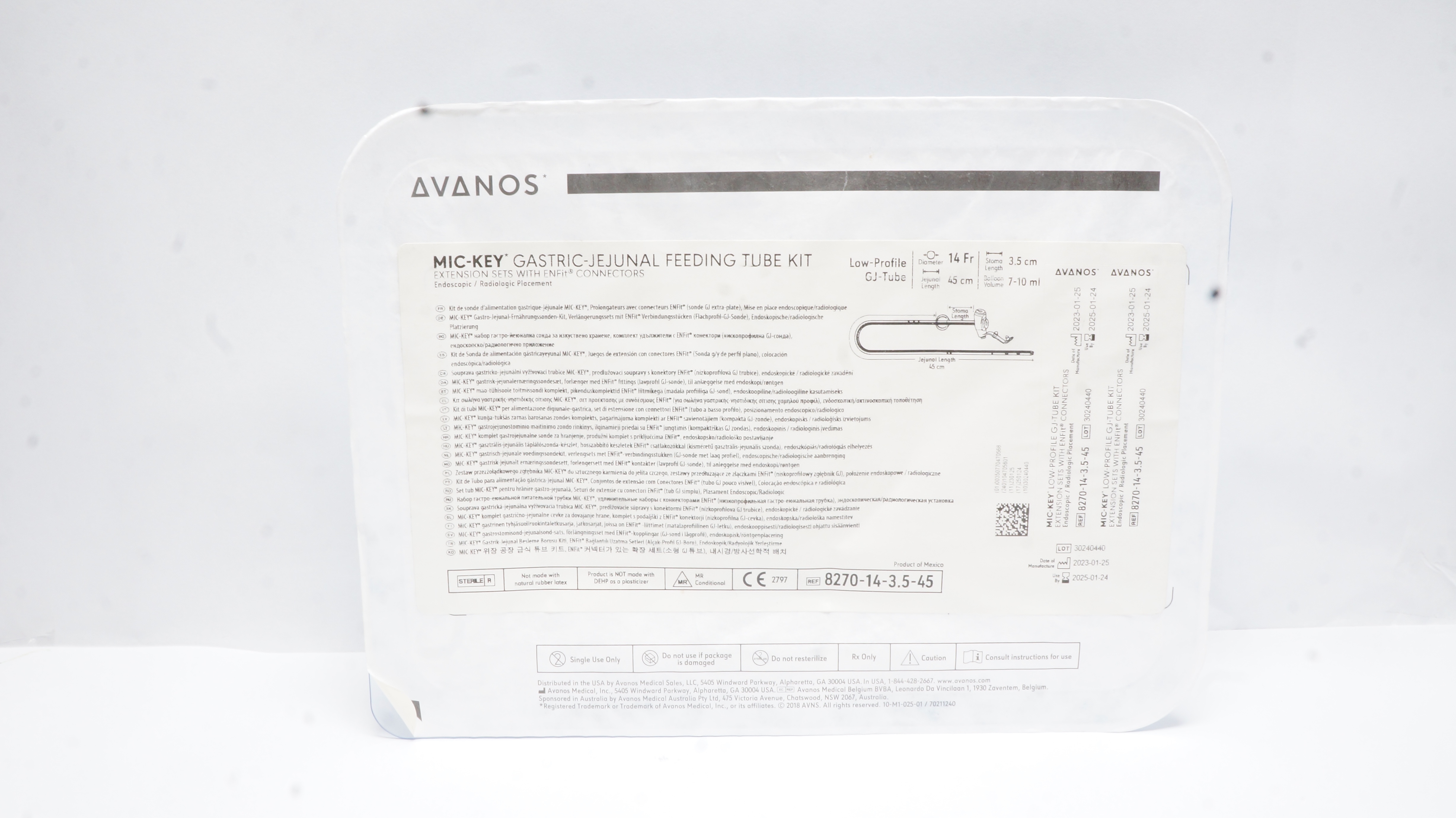 Avanos 8270-14-3.5-45 MIC-KEY Gastric-Jejunal Feeding Tube Kit 14Fr