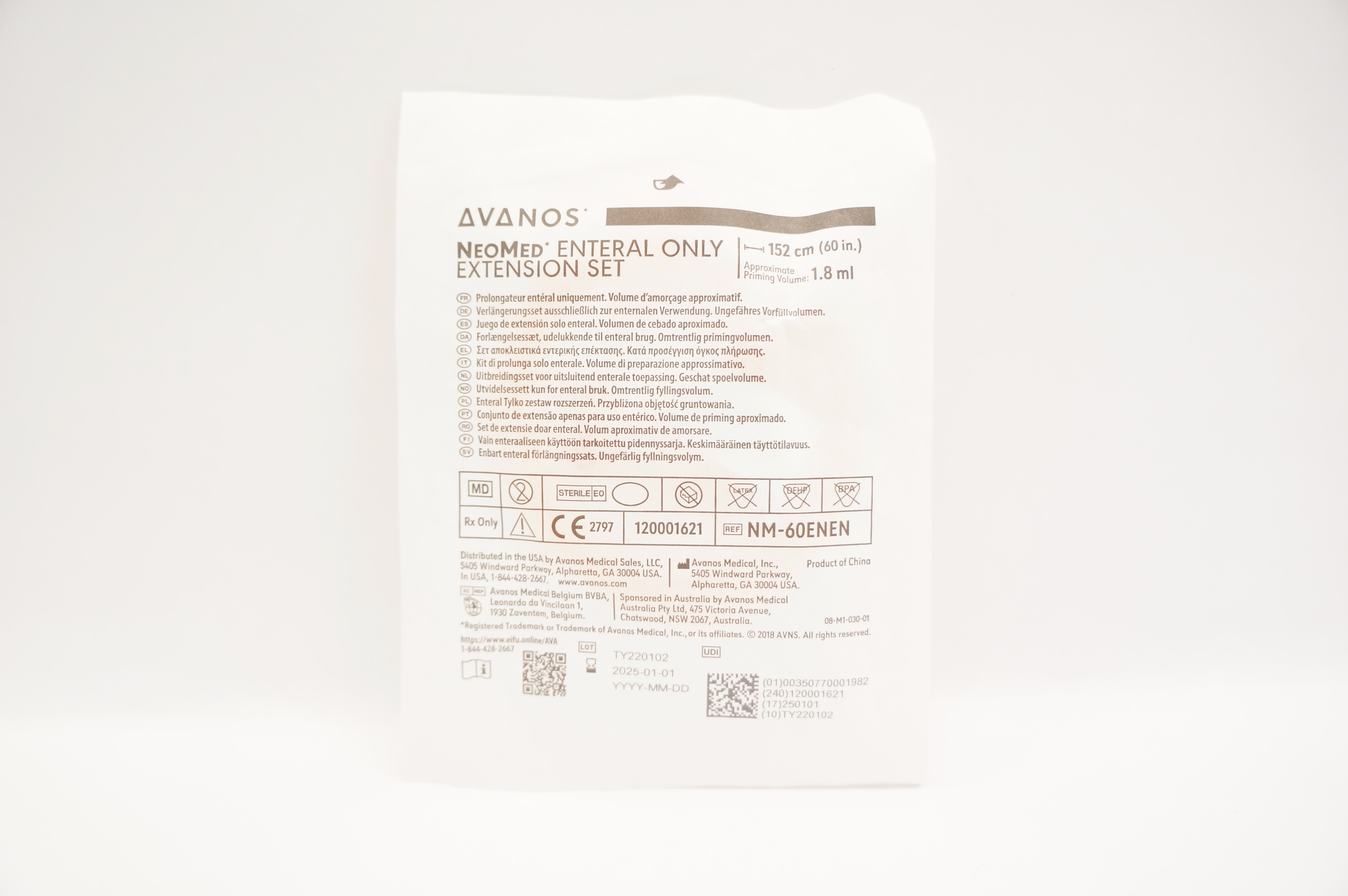 Avanos NM-60ENEN Enteral Extension Set Approx. Priming Volume 1.8mL x 60 inch