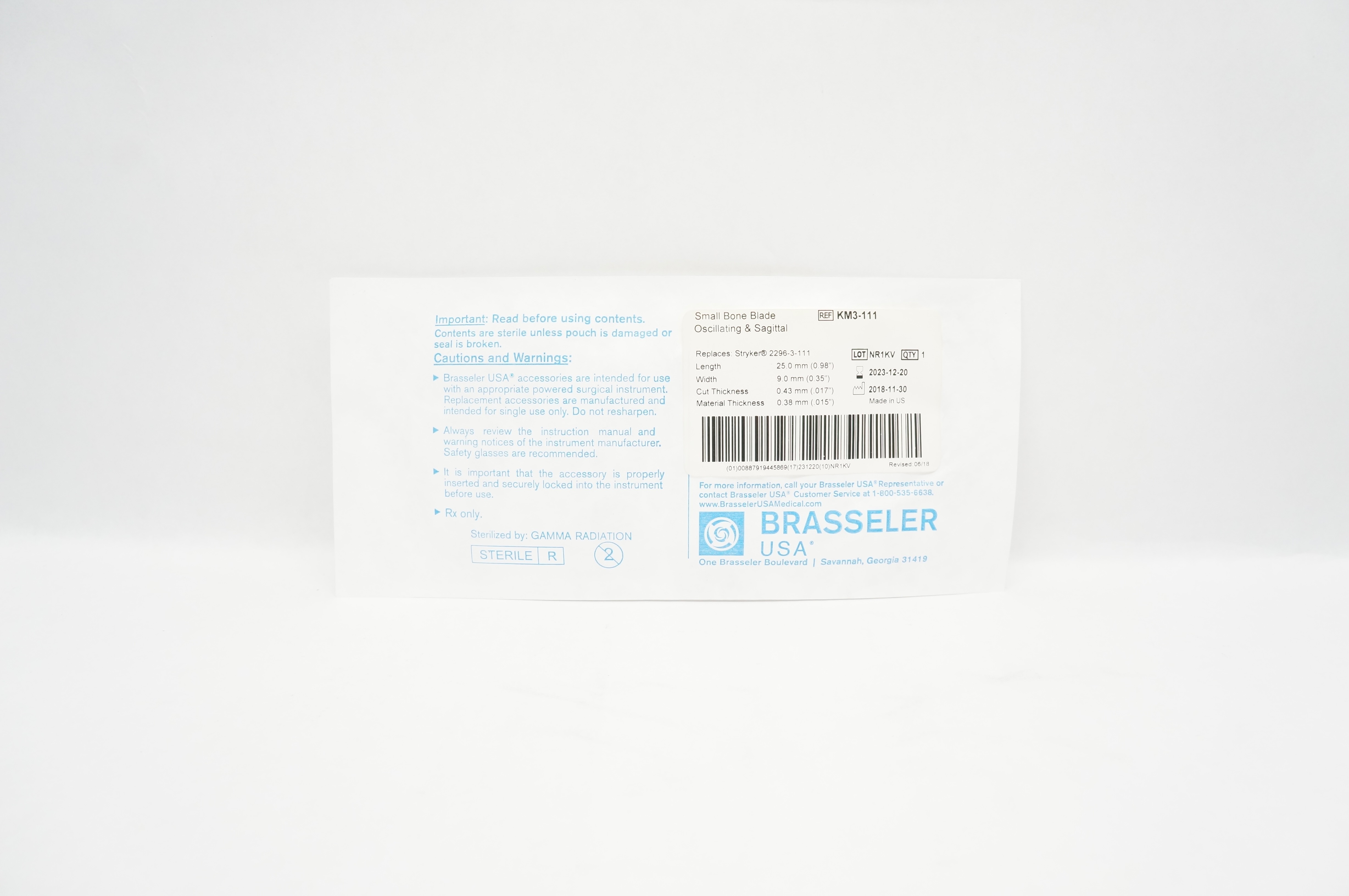 Brasseler KM3-111 Small Bone Blade 0.98inch x 0.35inch x .017 inch