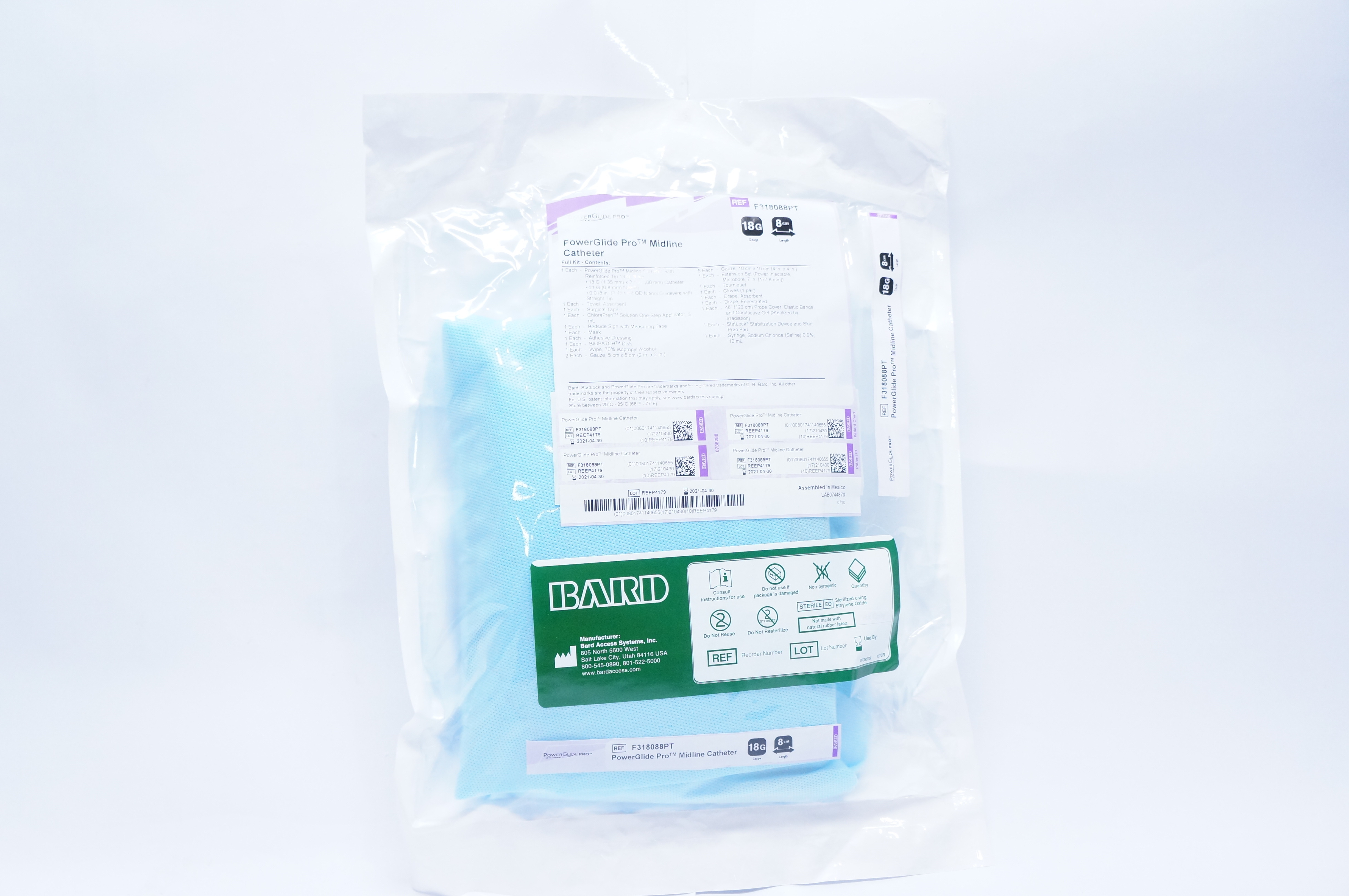 Bard F318088PT Power Glide Pro Midline Cath. 18G 8cm