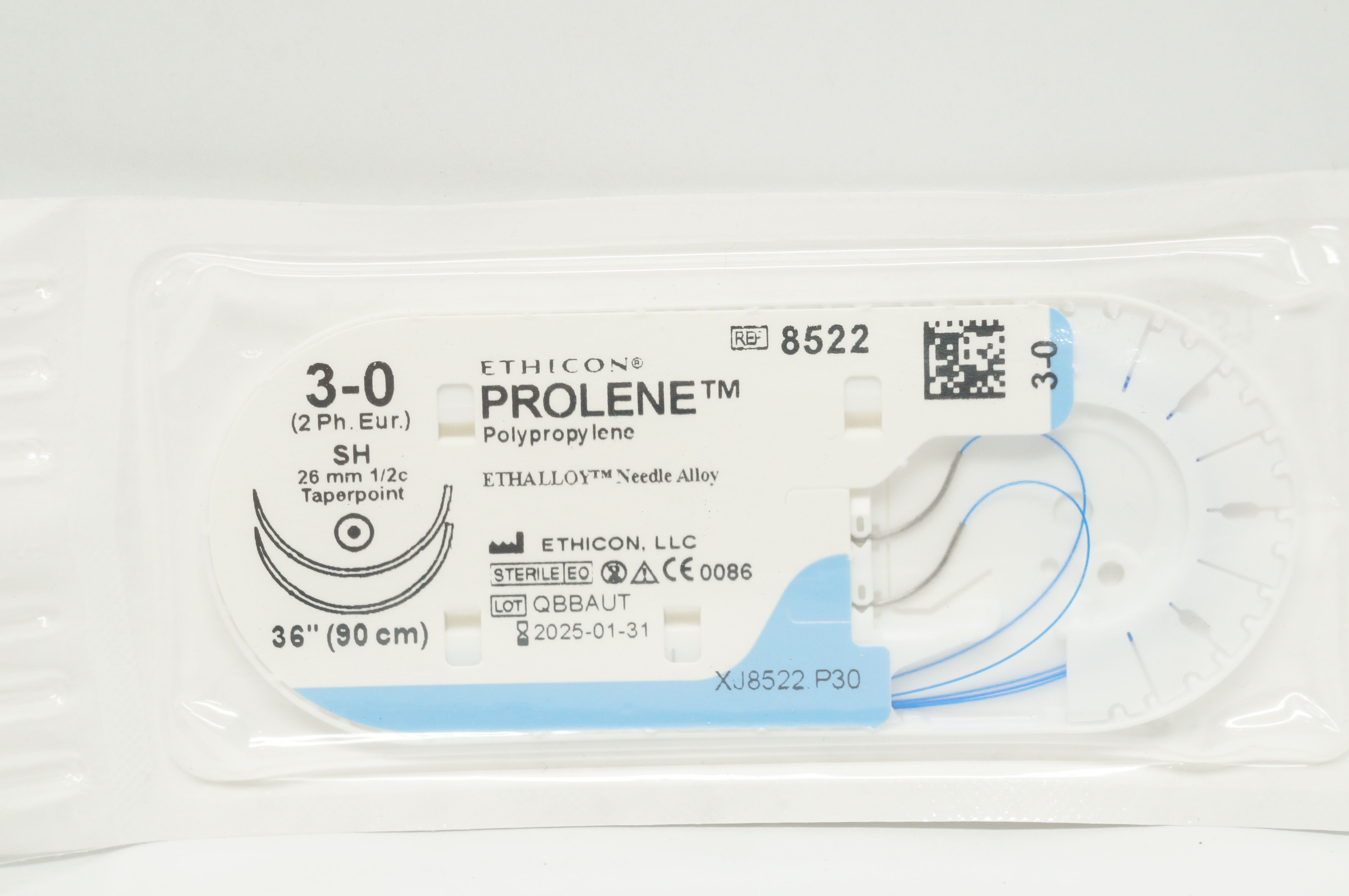 Ethicon 8522 3-0 PROLENE Polypropylene Stre SH 26mm 1/2c Taperpoint 36inch