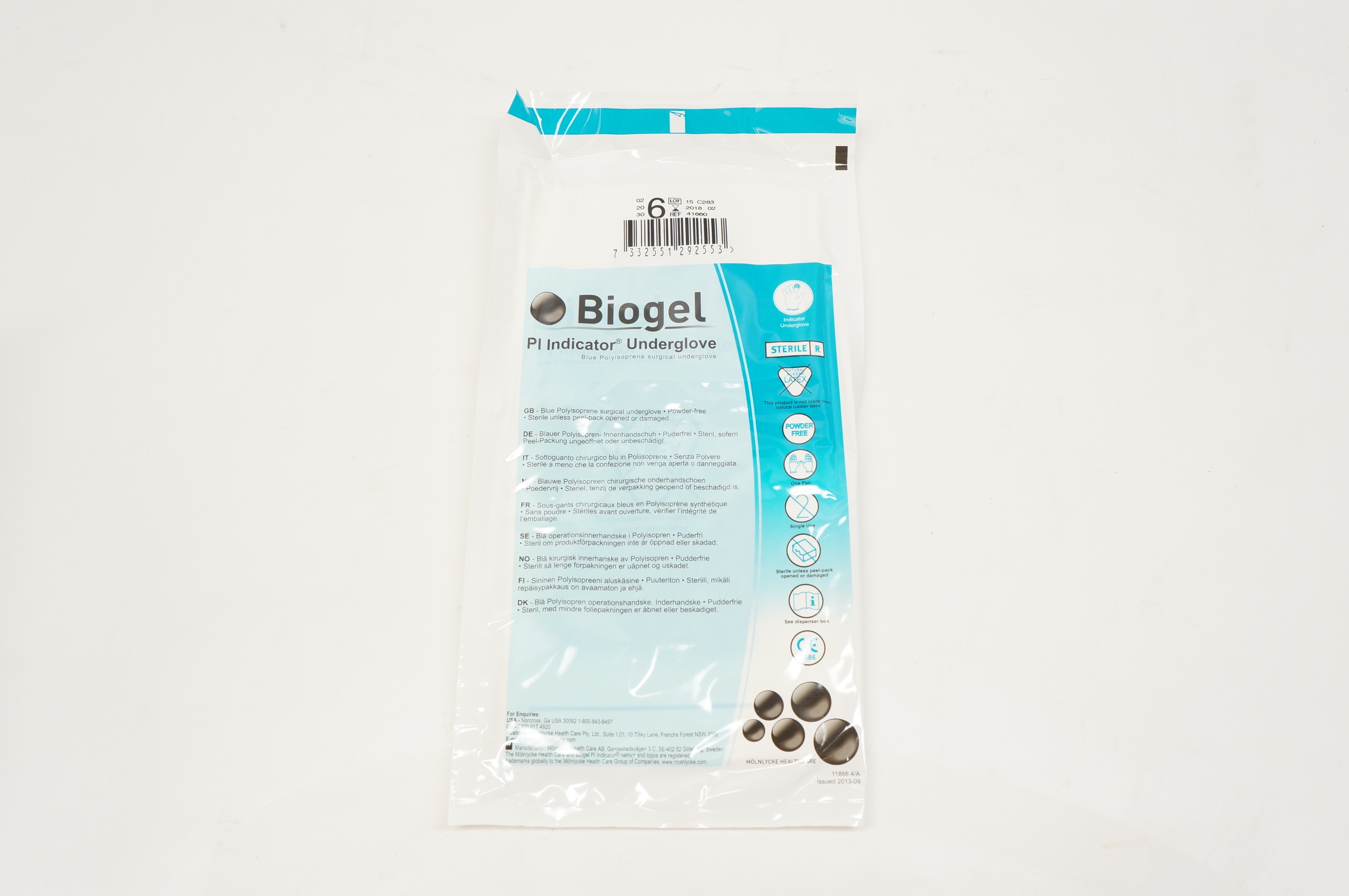 Molnlycke Health Care 41660 Biogel Pl Indicator Underglove, 6 (x)
