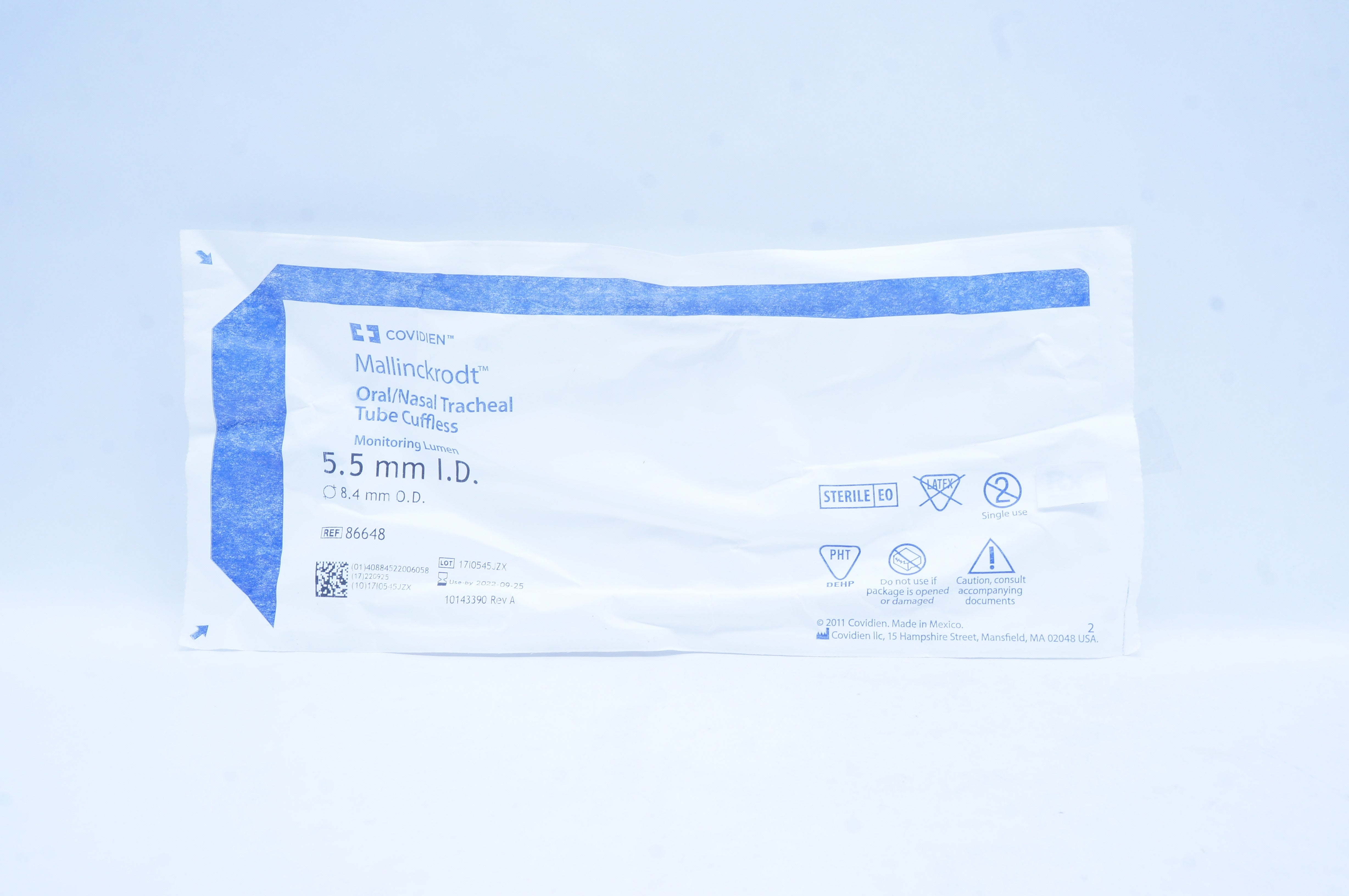 Covidien 86648 Mallinckrodt Oral/Nasal Tracheal Tube Cuffless 5.5mm x 8.4mm