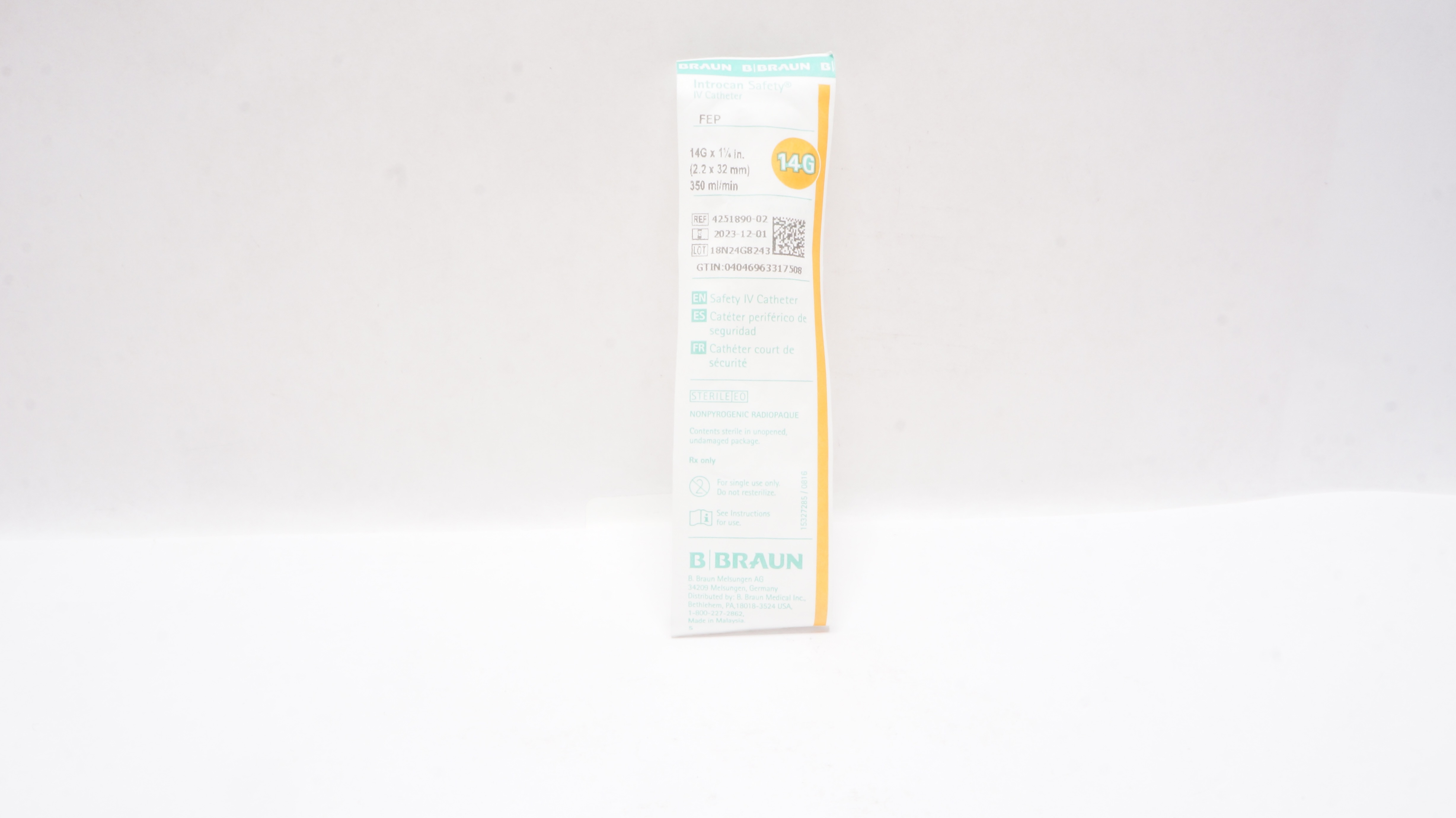 Braun 4251890-02 Introcan Safety IV Cath. 14G x 1-1/4inch, 350ml/min
