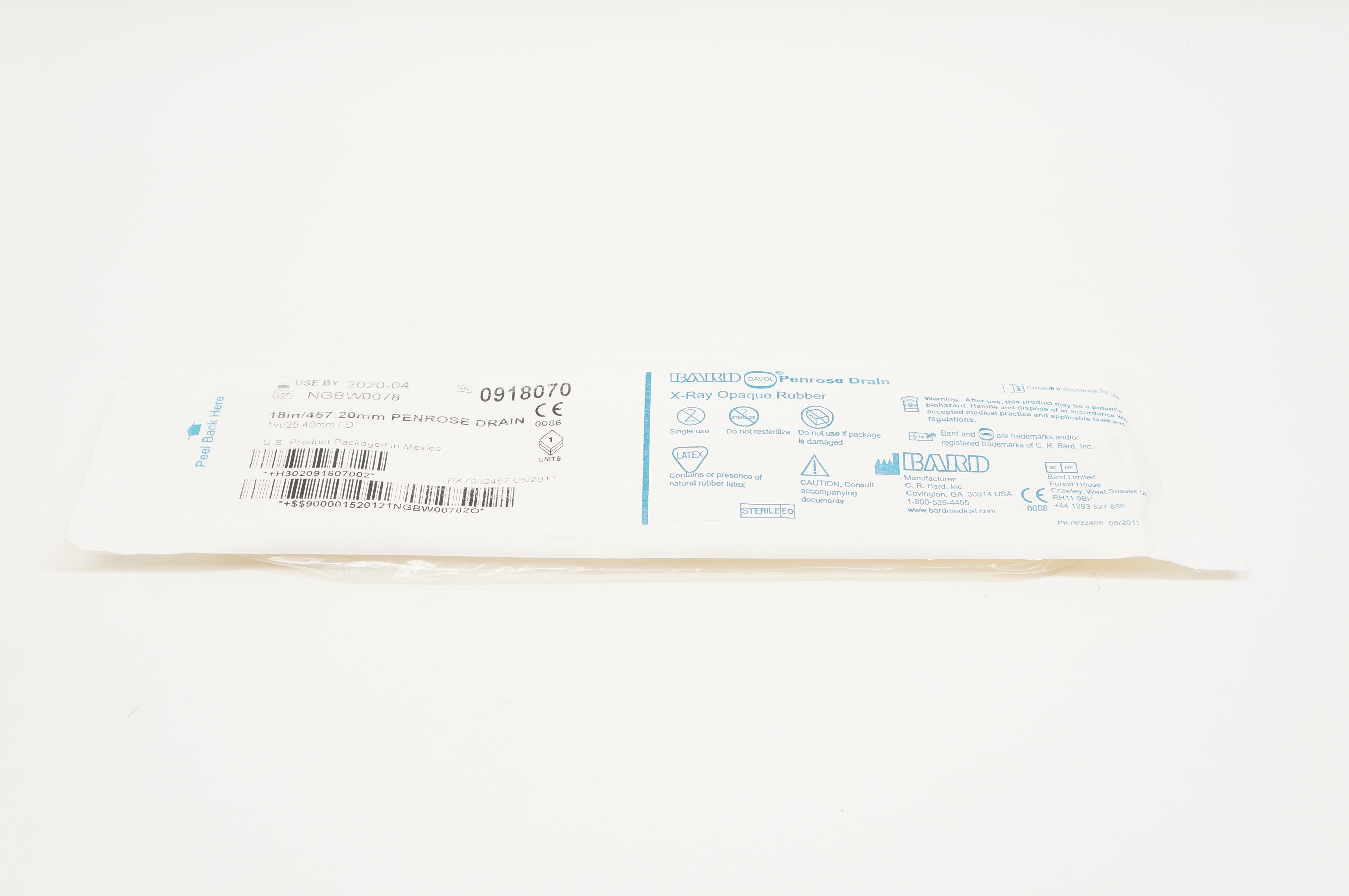 Bard 0918070 Penrose Drain X-Ray Opaque Rubber 18inch x 1inch I.D. (x)