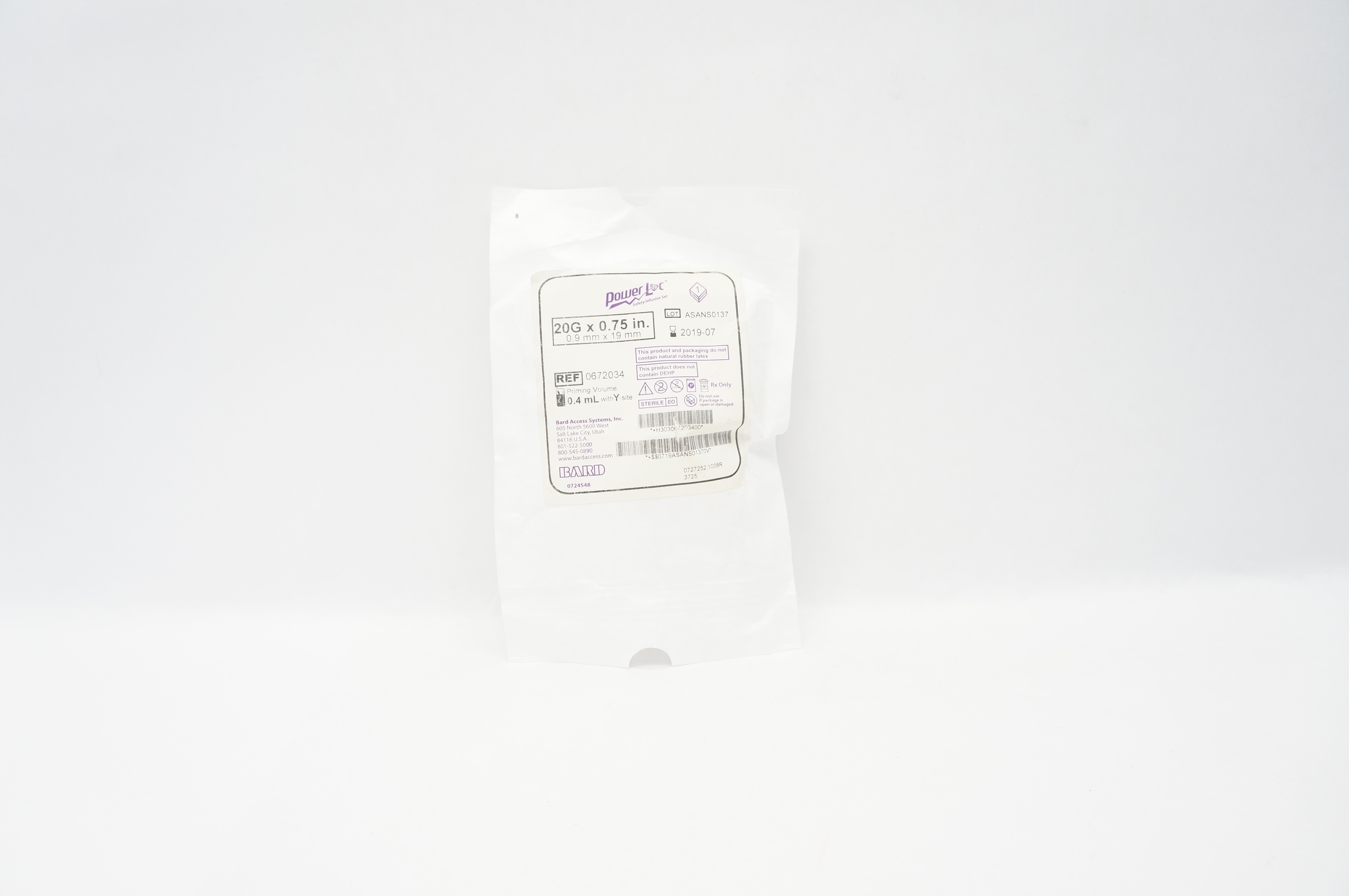 Bard 0672034 Power Loc Safety Infusion Set 20G x 0.75in. Priming Volume 0.4mL (x)