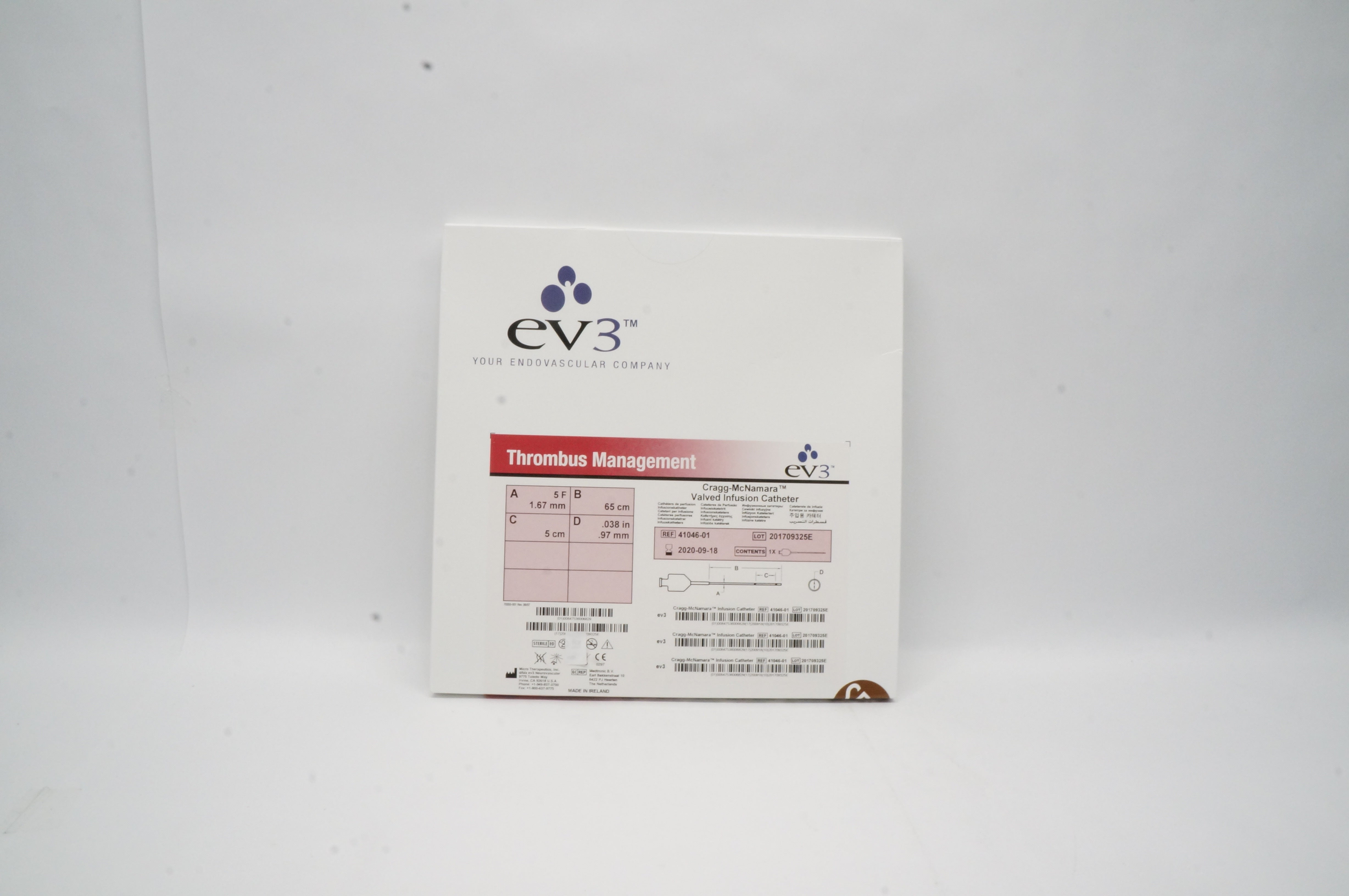 Micro Therapeutics 41046-01 Cragg-Mcnamara Valved Infusion Cath. 65 x 5cm (x)