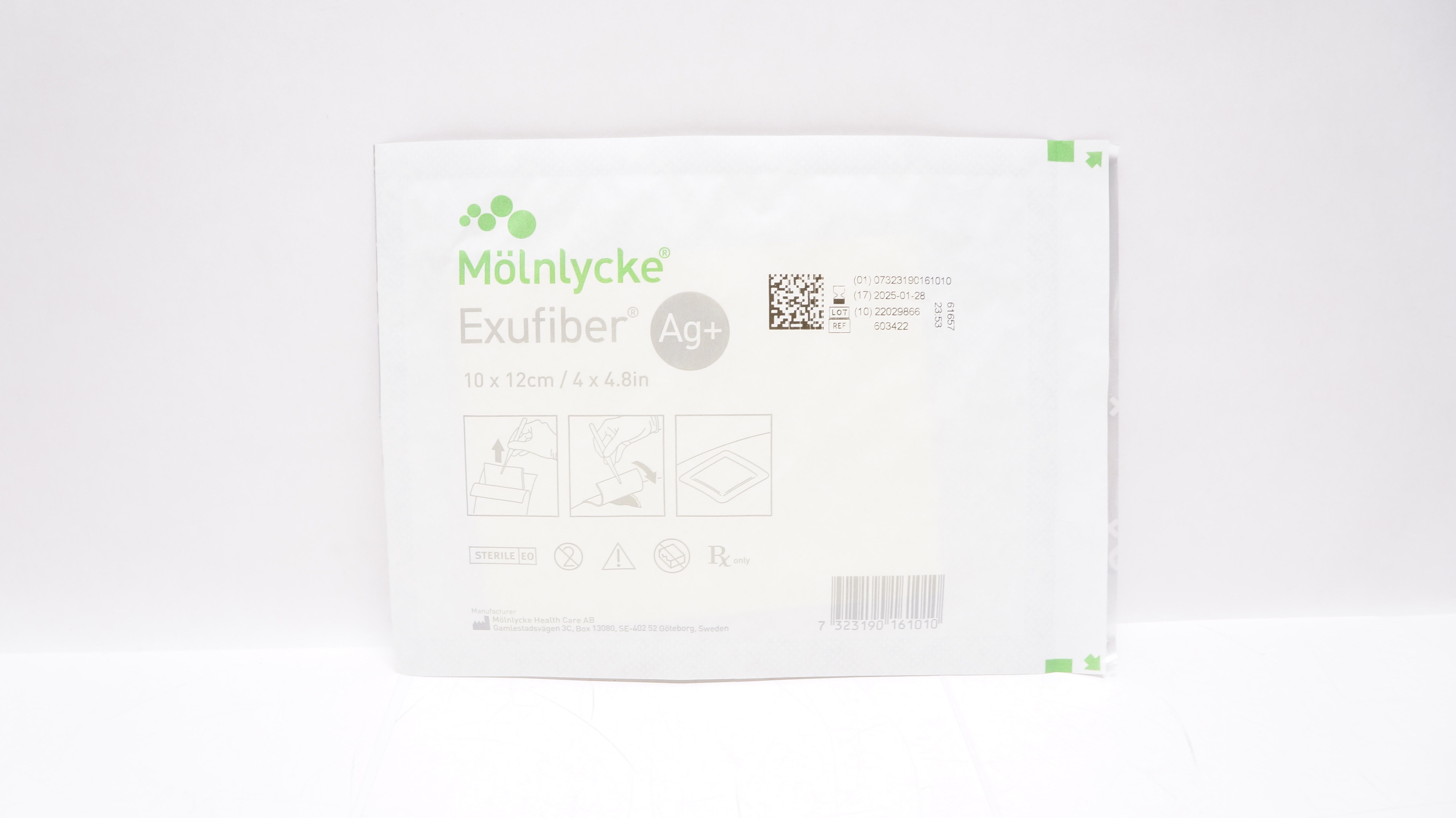 Molnlycke HealthCare 603422 Exufiber Ag+ Gelling Fiber Dressing 4inch x