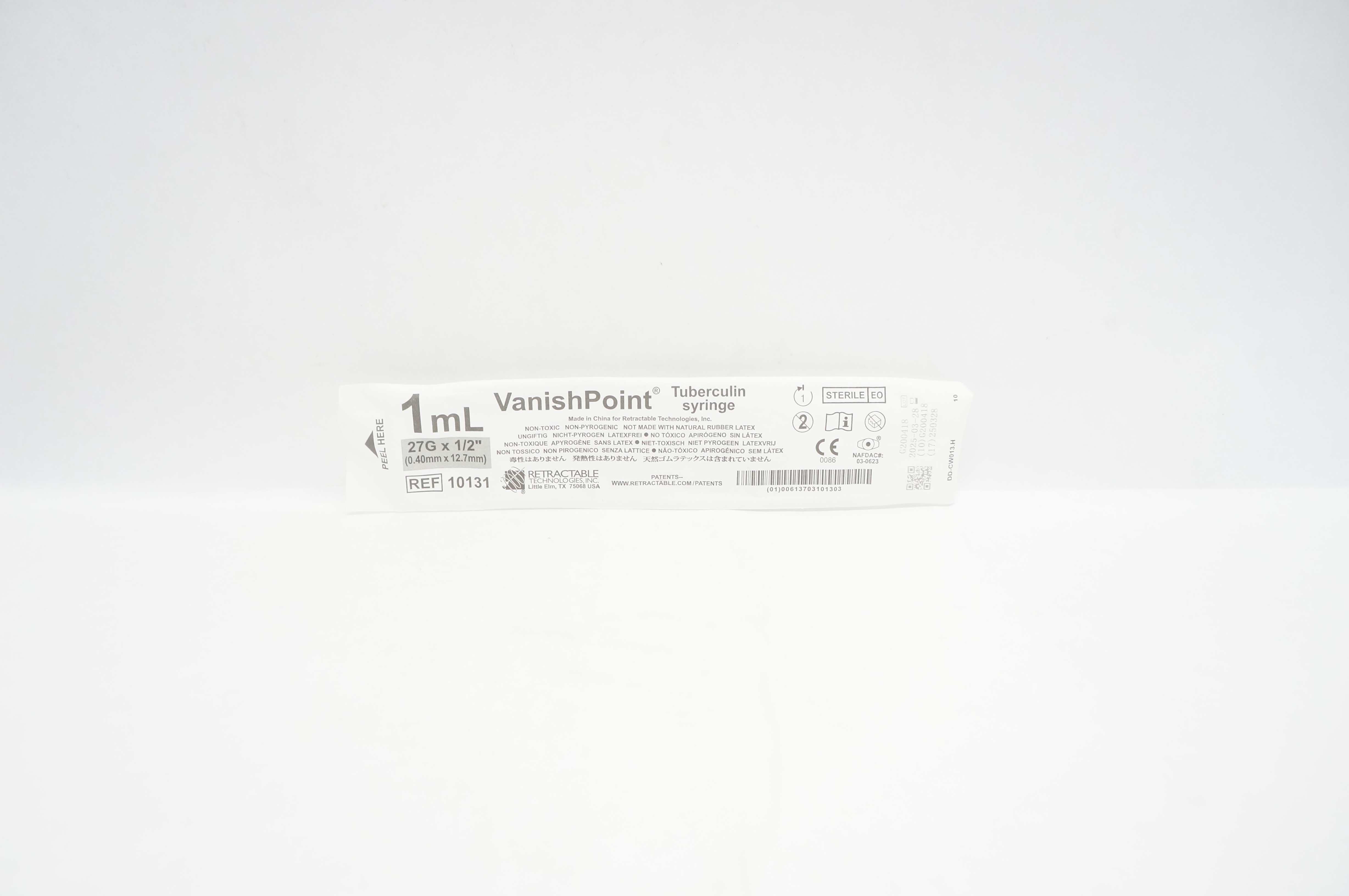 Retractable Technologies 10131 VanishPoint Tuberculin Syringe 1mL, 27G x 1/2inch