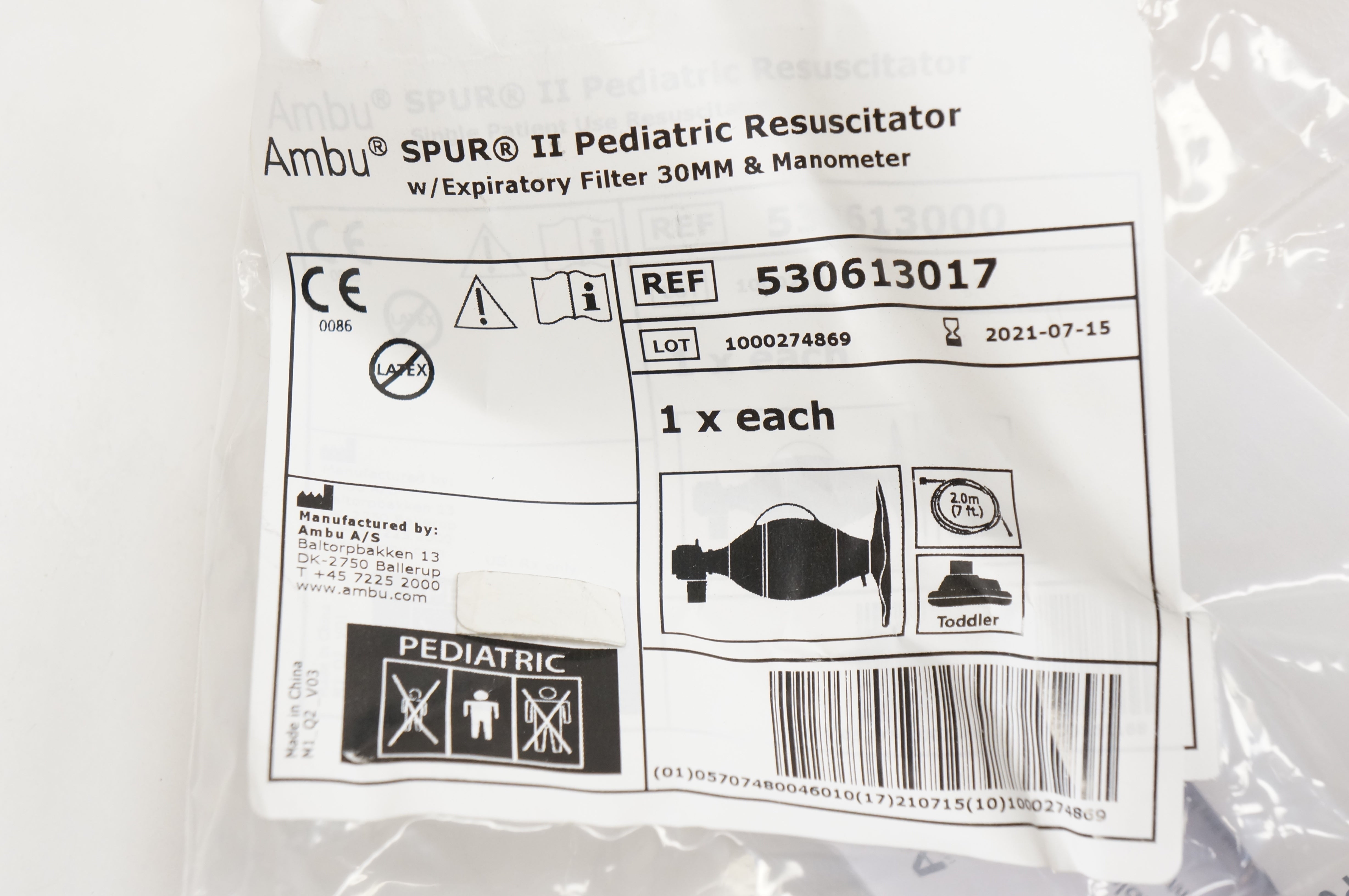 AMBU 530613017 SPUR II Pediatric Resuscitator w/ Expiratory Filter 30mm (x)