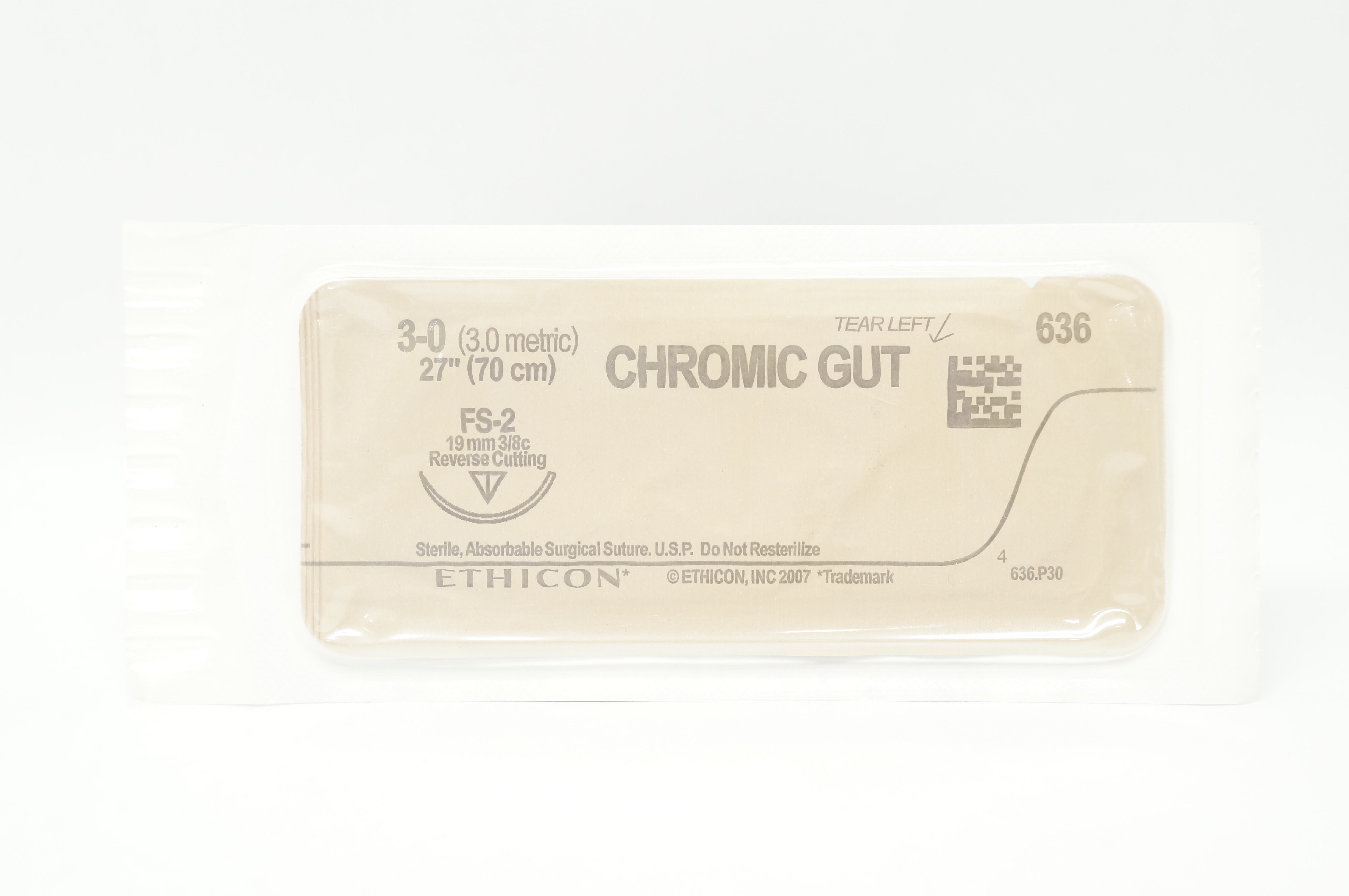 Ethicon 636 3-0 CHROMIC GUT FS-2 19mm 3/8c Reverse Cutting 27 inch (x)