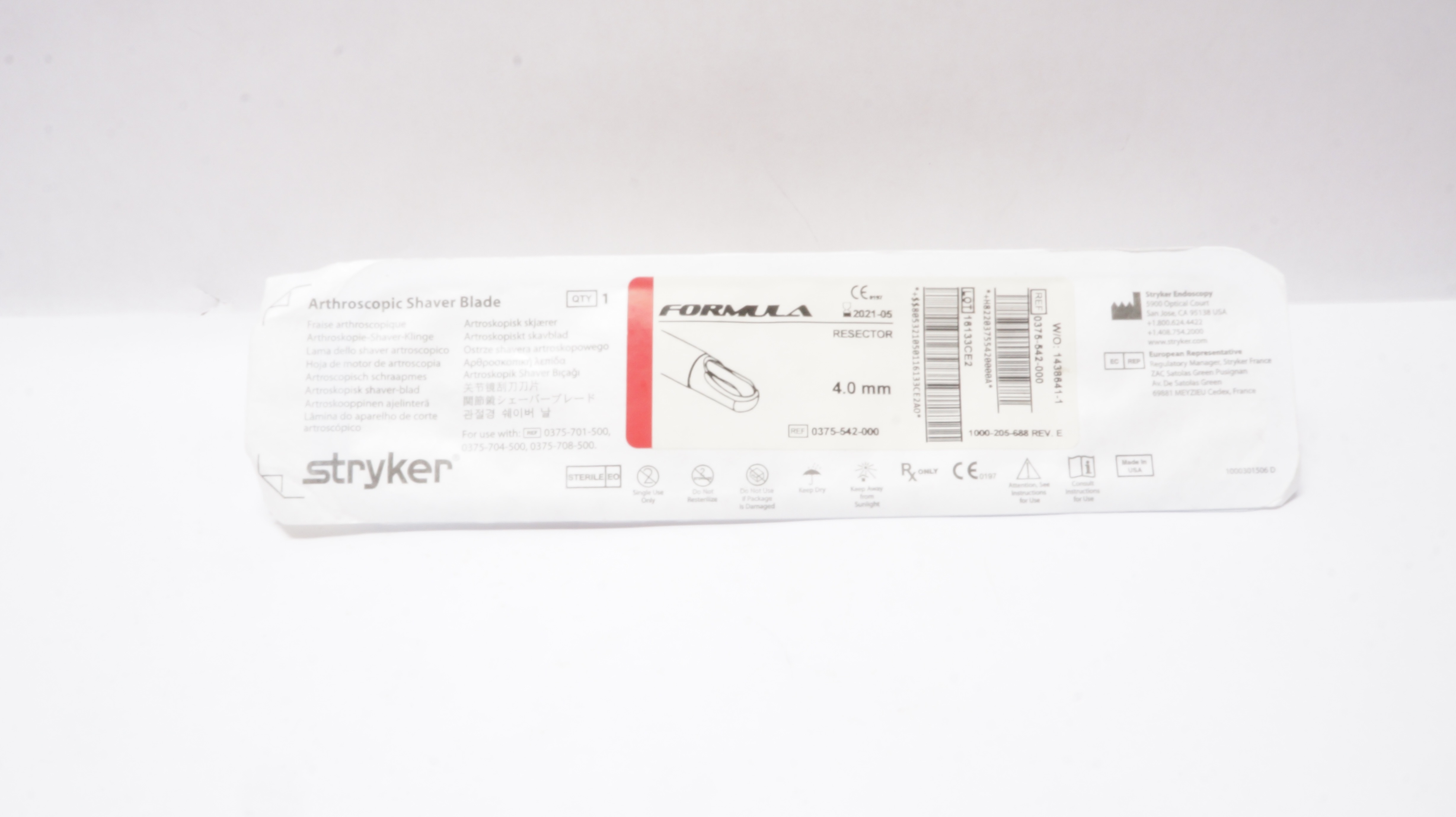 Stryker 0375-542-000 Formula Disposable Arthroscopy Blade Resector 4.0mm (x)
