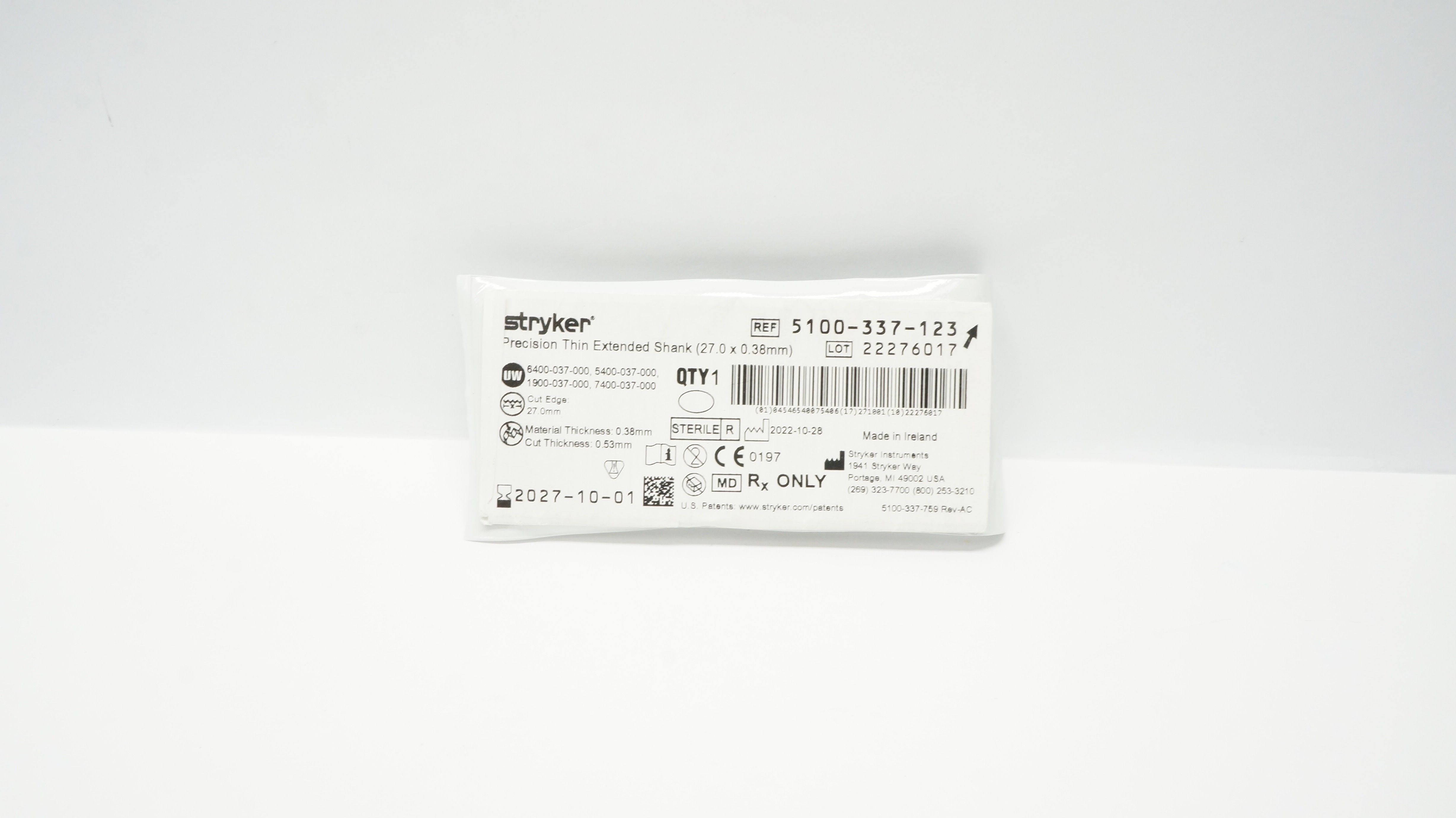 Stryker 5100-337-123 Precision Thin Extended Shank 27.0mm x 0.38mm