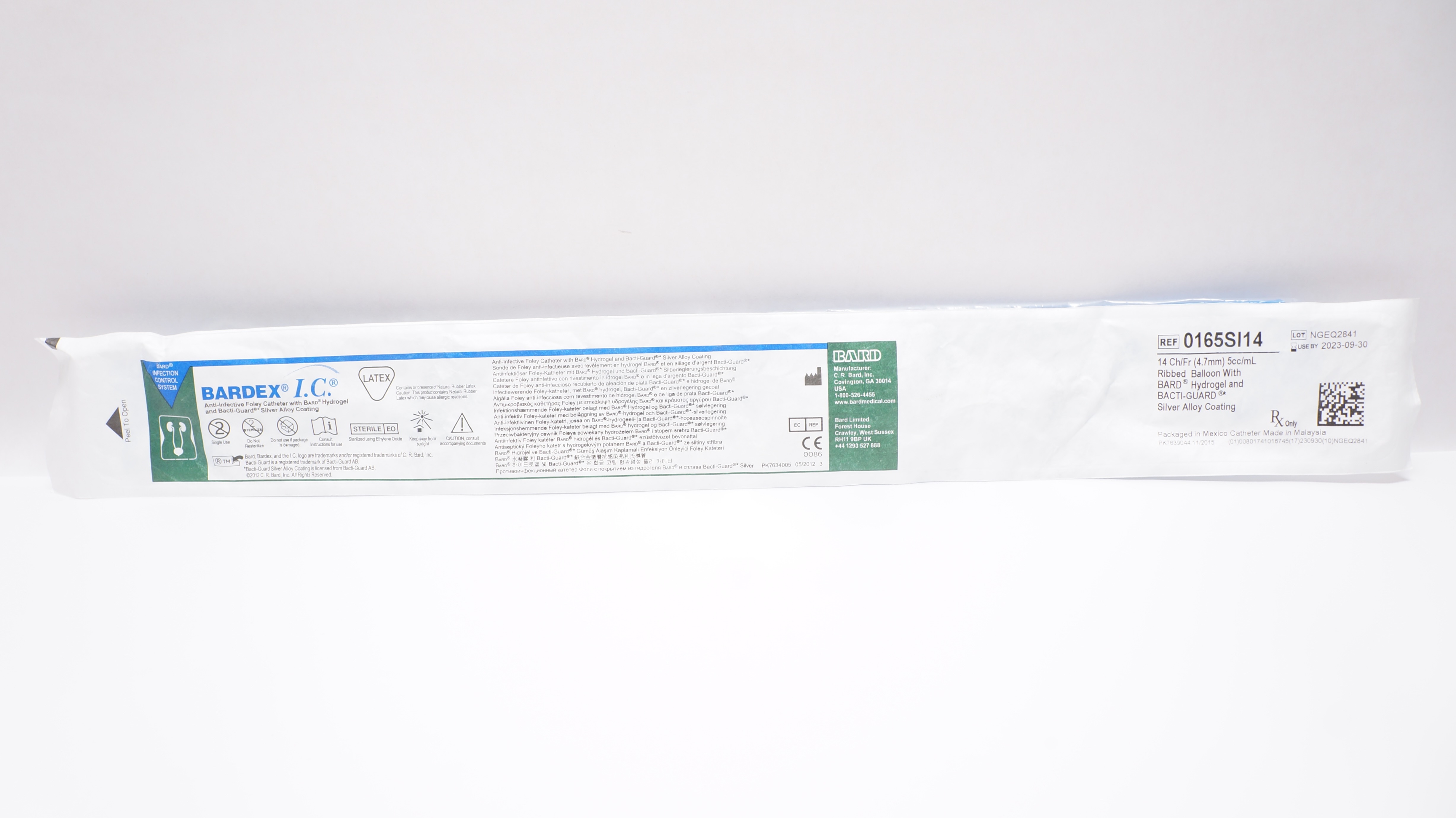 Bard 0165SI14 Bardex Anti-Infective Foley Cath. 14Ch/Fr 5cc/mL Ribbed Balloon(x)