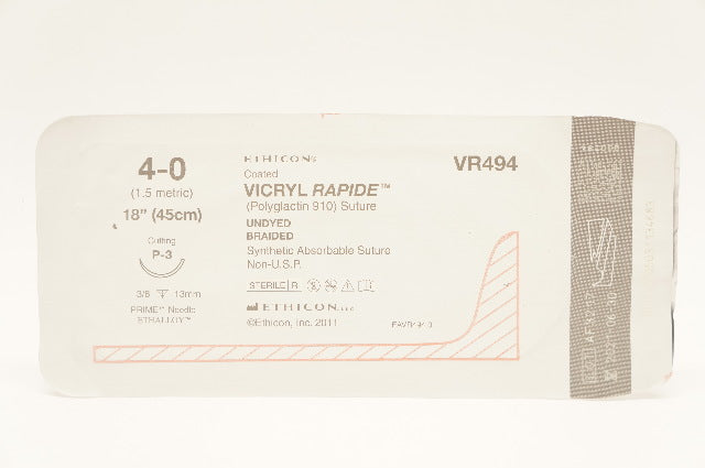 Ethicon VR494 4-0 Coated VICRYL Polyglactin 910 Stre Undyed Braided 18inch (x)