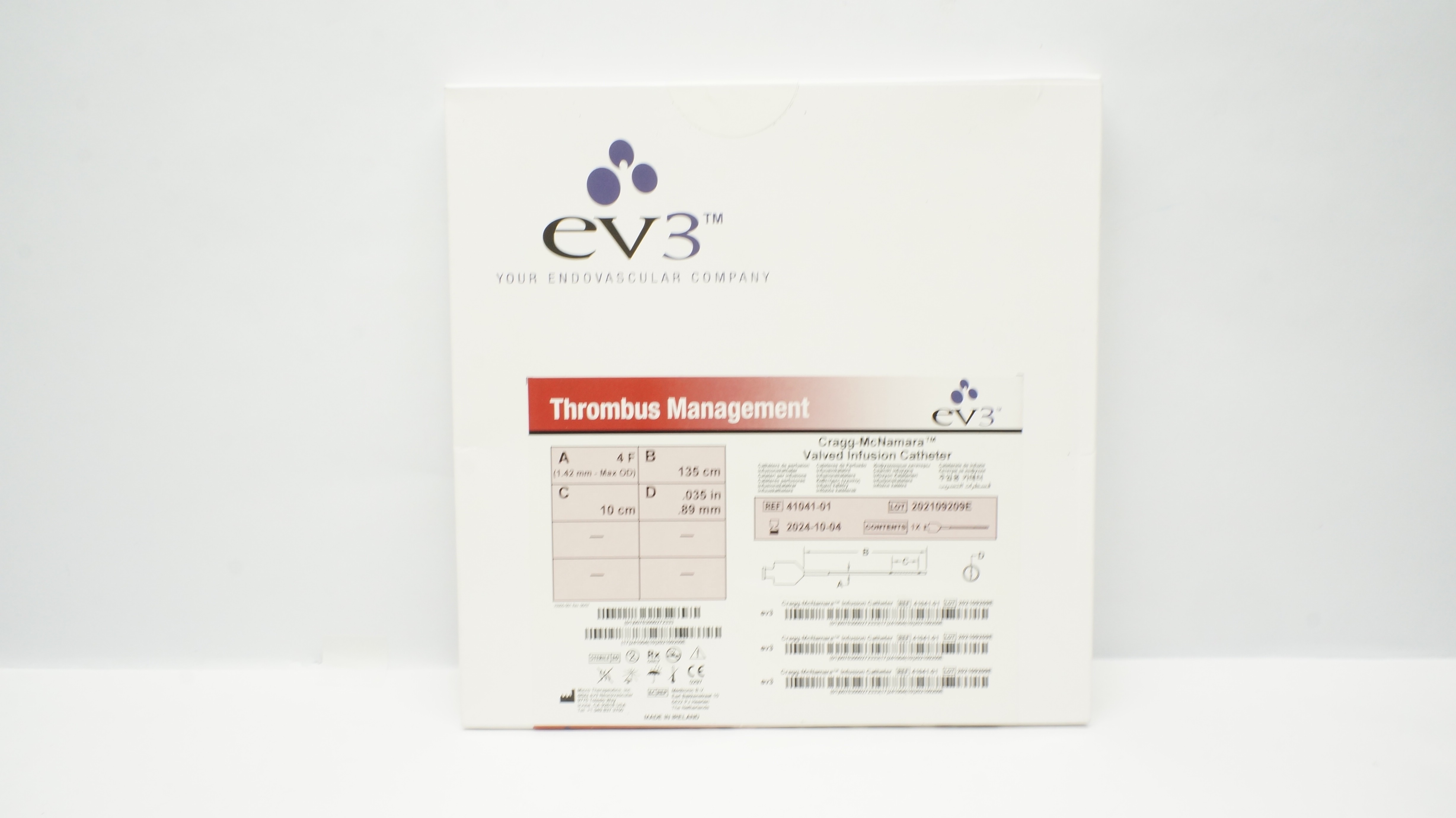 EV3 41041-01 Thrombus Management Cragg-McNamara Valved Infusion Cath. 4F (x)