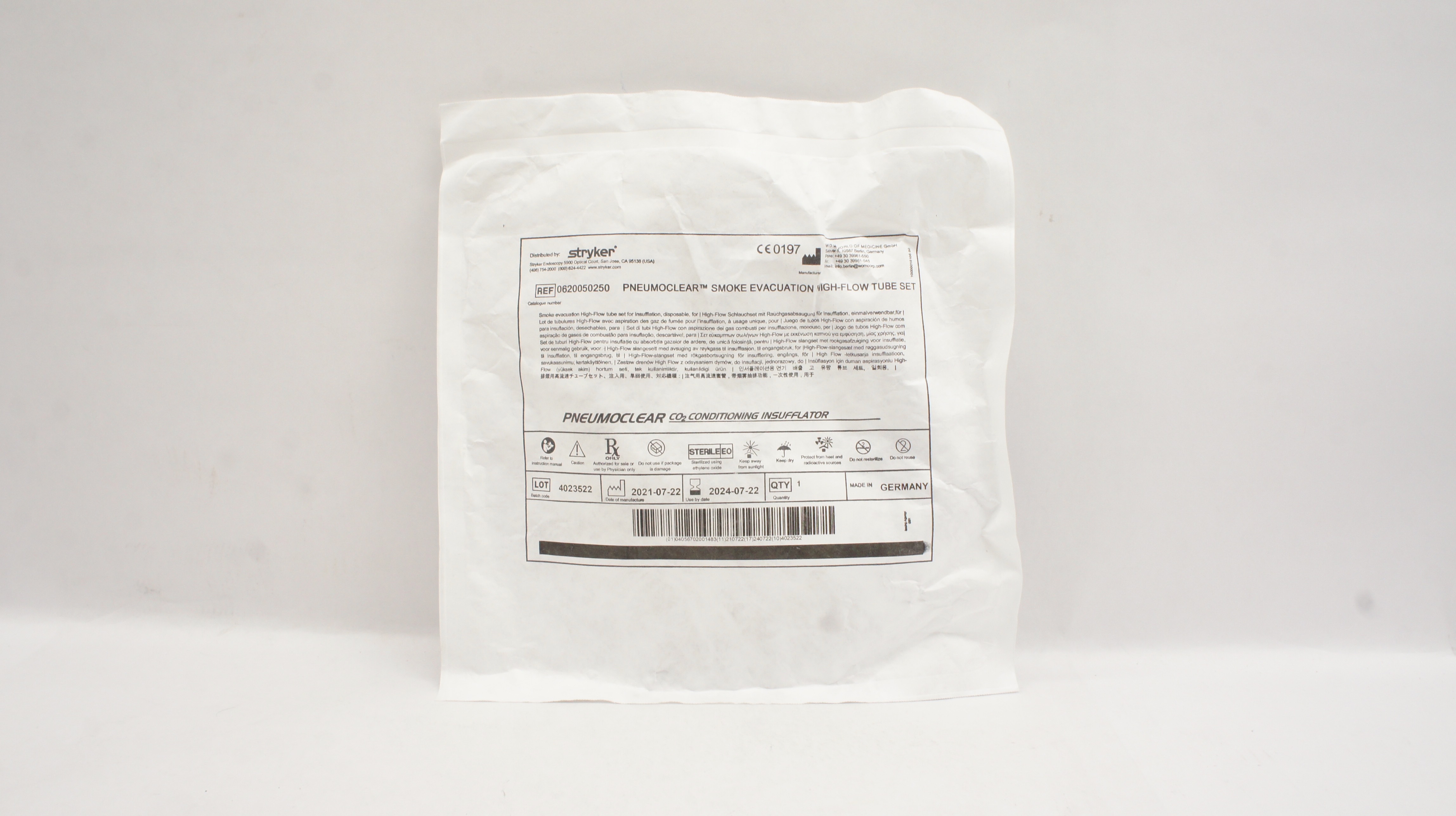 Stryker 0620050250 Pneumoclear Smoke Evacuation High-Flow Tube Set