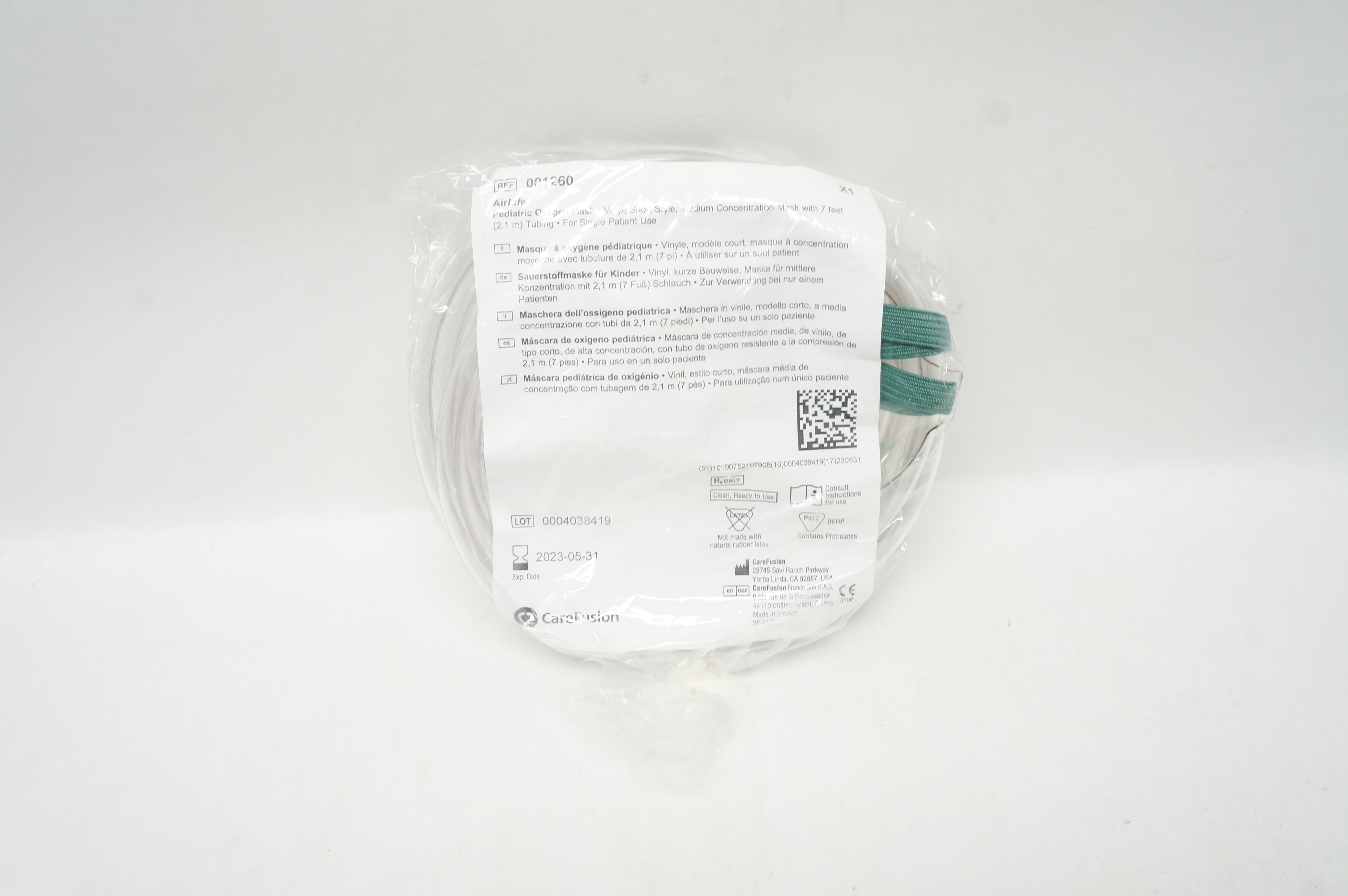 CareFusion 001260 AirLife Pediatric Oxygen Mask, Vinyl, Short Style