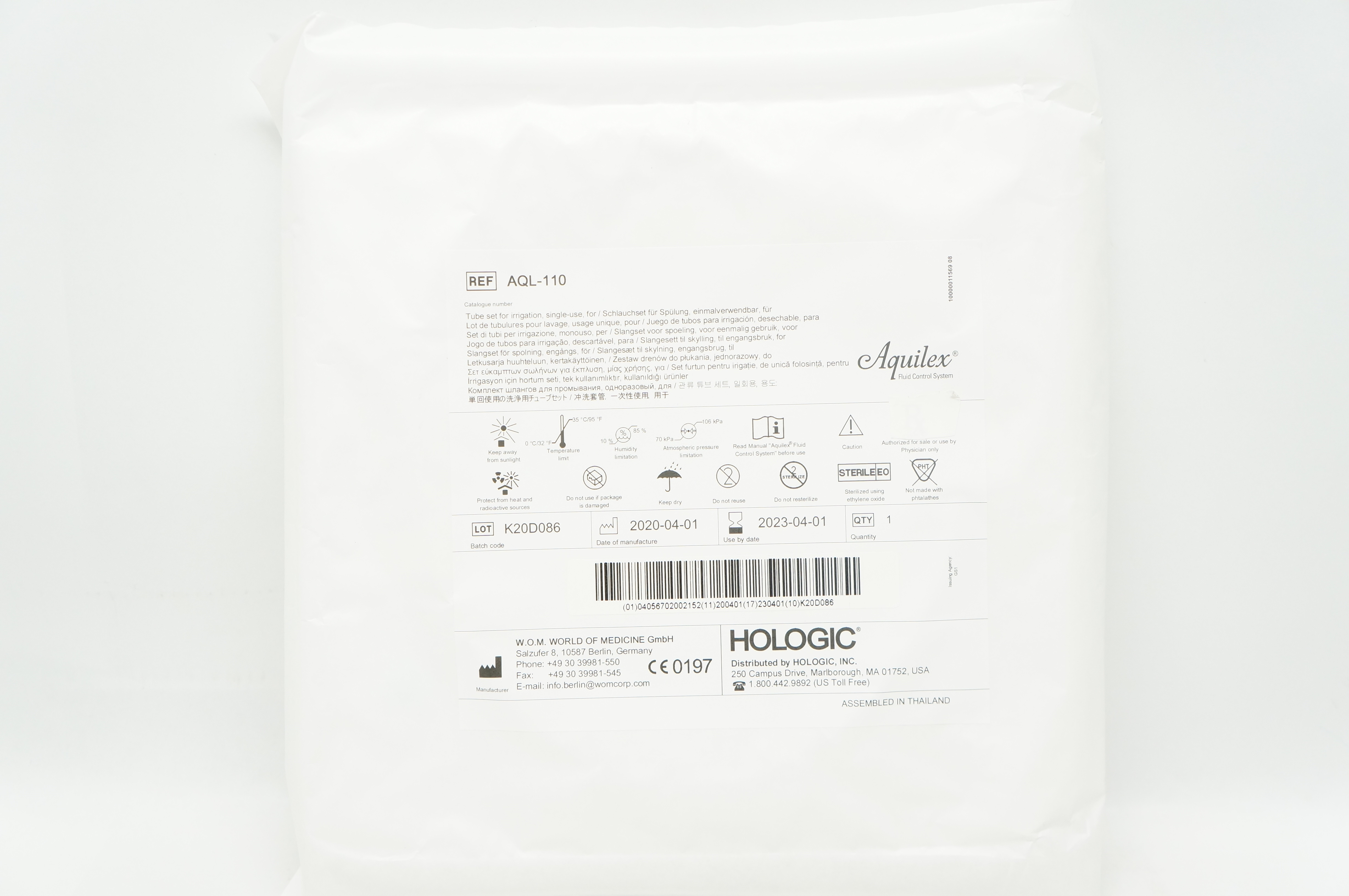 W.O.M. AQL-110 Hologic Aquilex Tube Set For Irrigation