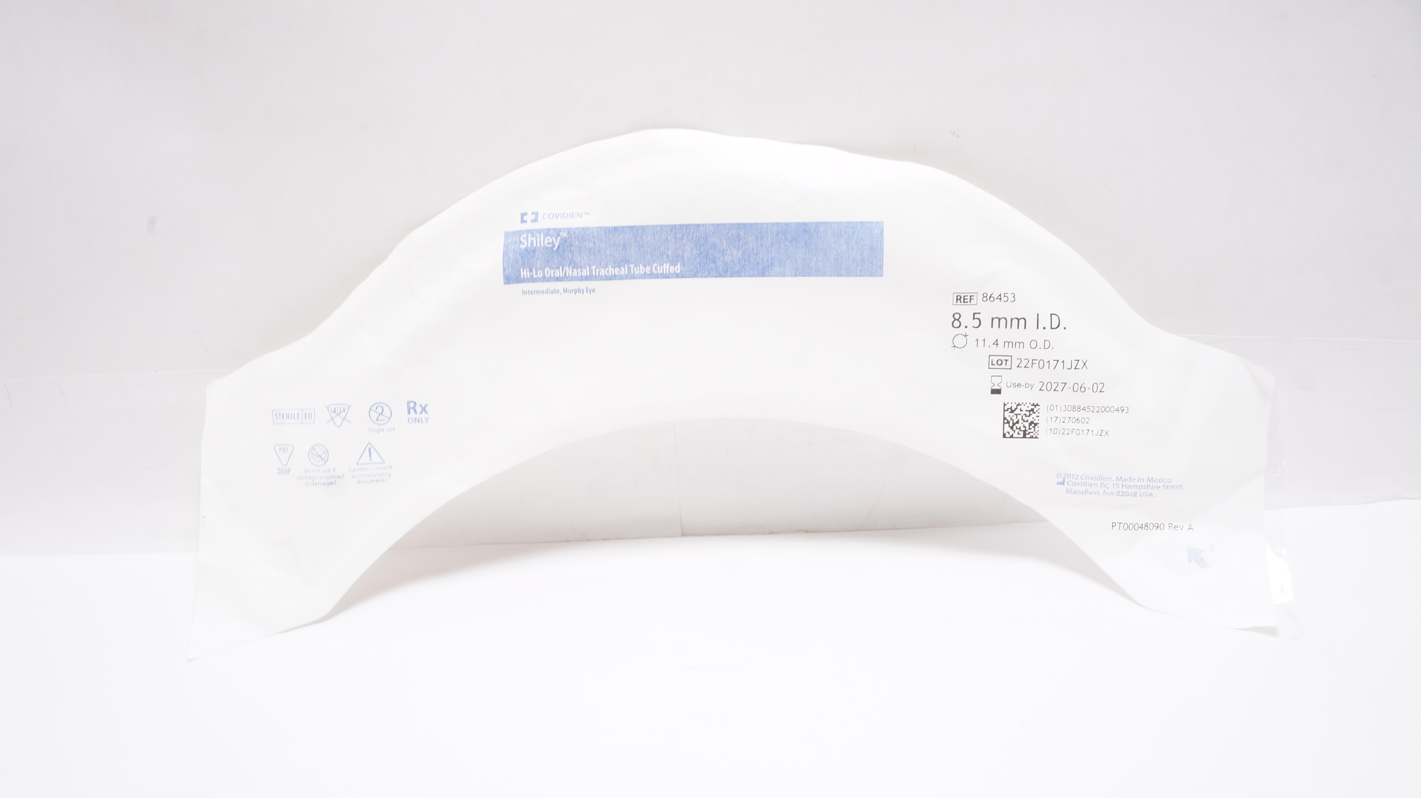 Covidien 86453 Shiley Hi-Lo Oral/Nasal Tracheal Tube Cuffed 8.5mm ID x 11.4mm OD