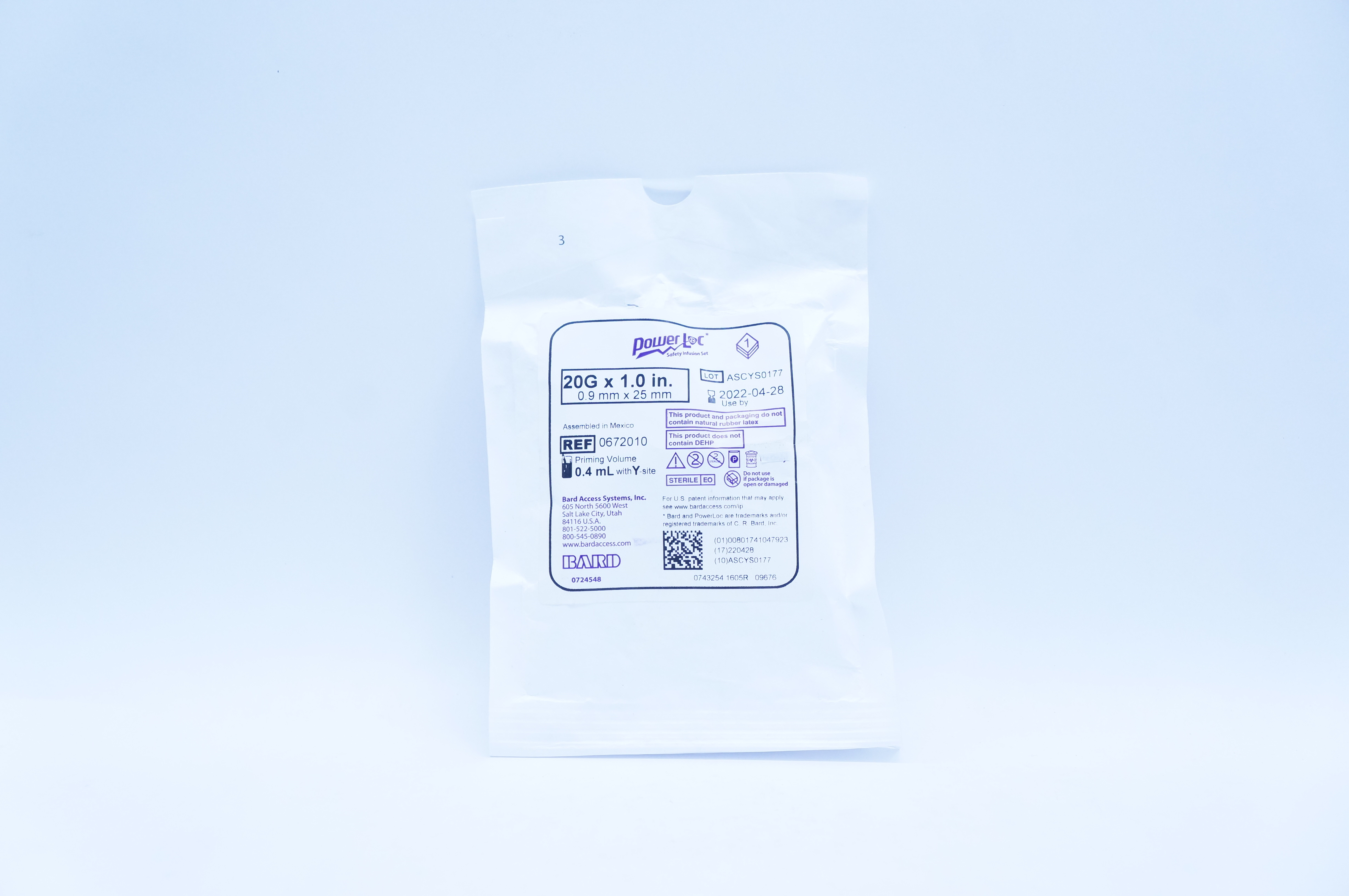 Bard 0672010 Power Loc Safety Infusion Set 20G x 1inch 0.4mL with Y-site (x)