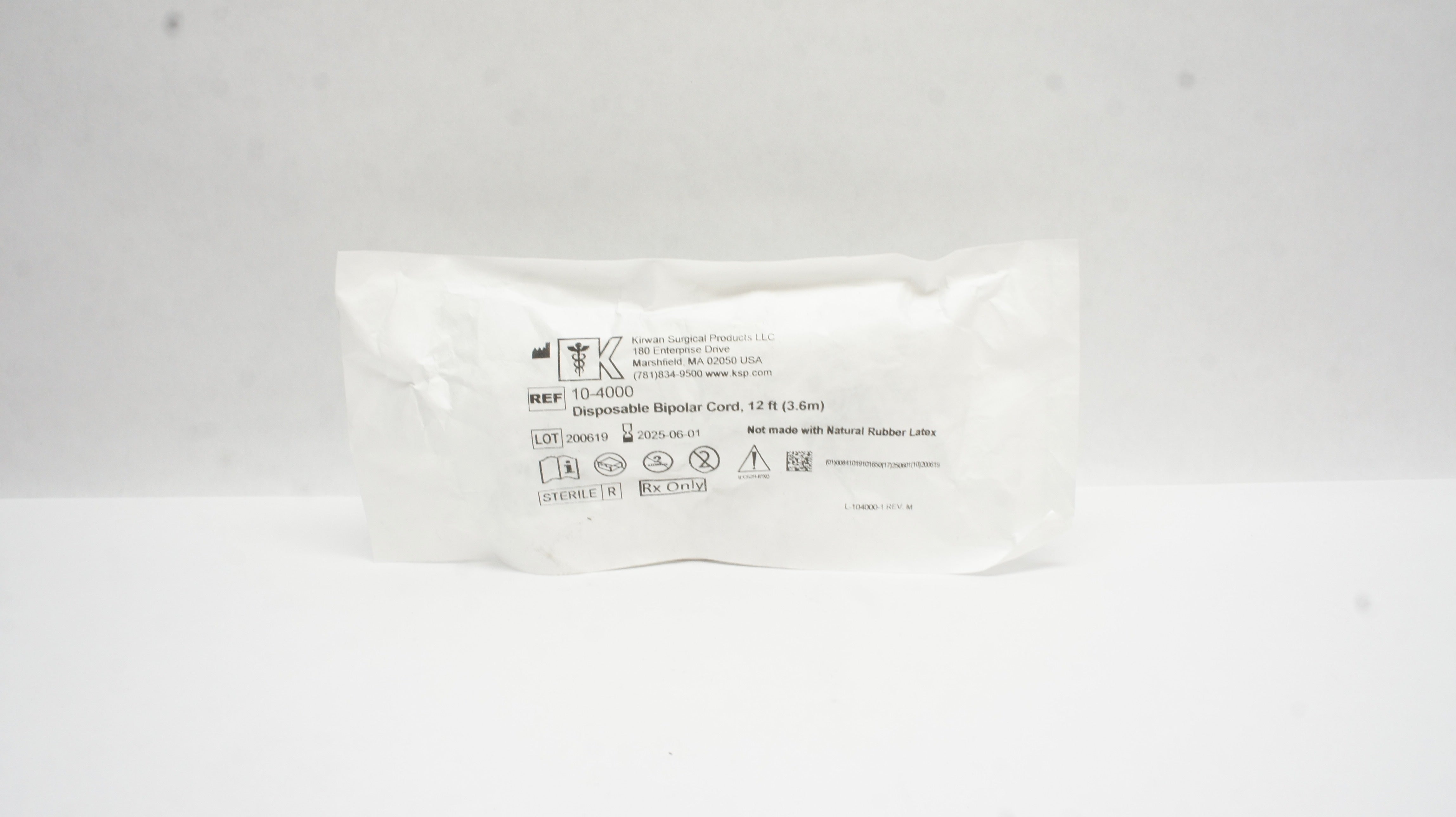 Kirwan Surgical 10-4000 Disposable Bipolar Cord 12ft