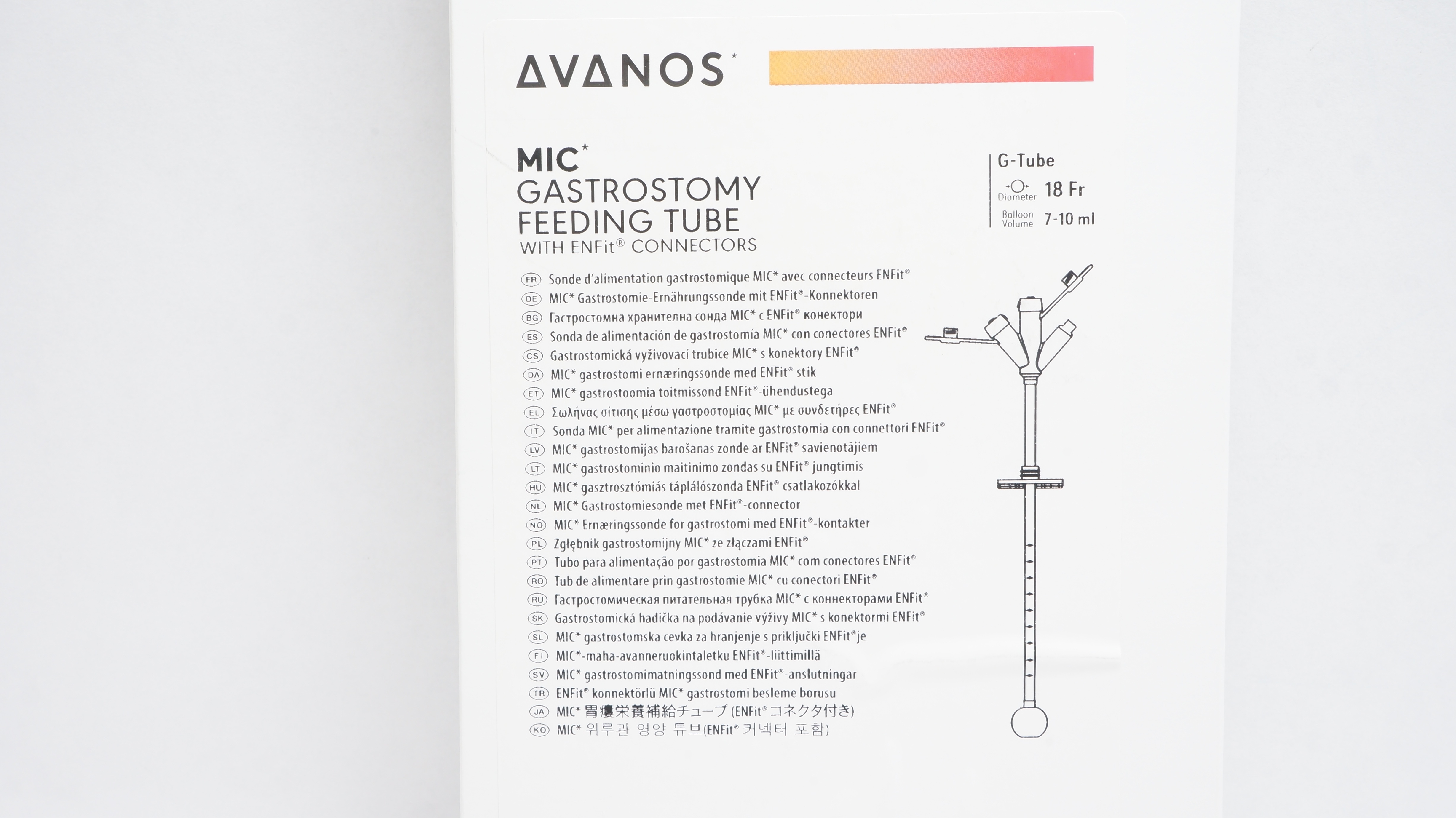Avanos 810018 MIC Gastrostomy Feeding Tube w/ENFit Connectors 18Fr x 7
