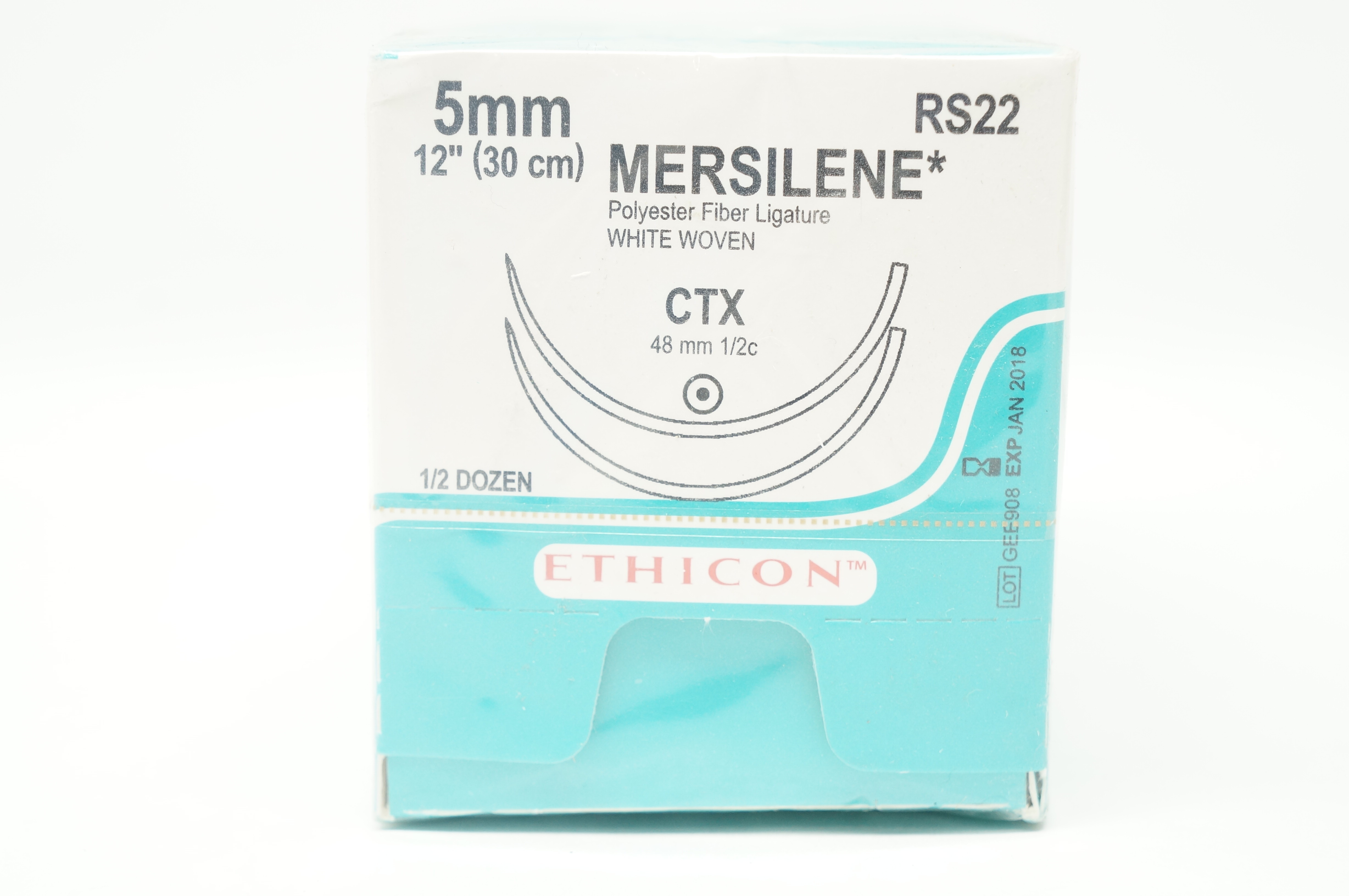 Ethicon RS22 Mersilene Polyester Fiber Ligature CTX 48mm 1/2c 12in (x)- Box of 6