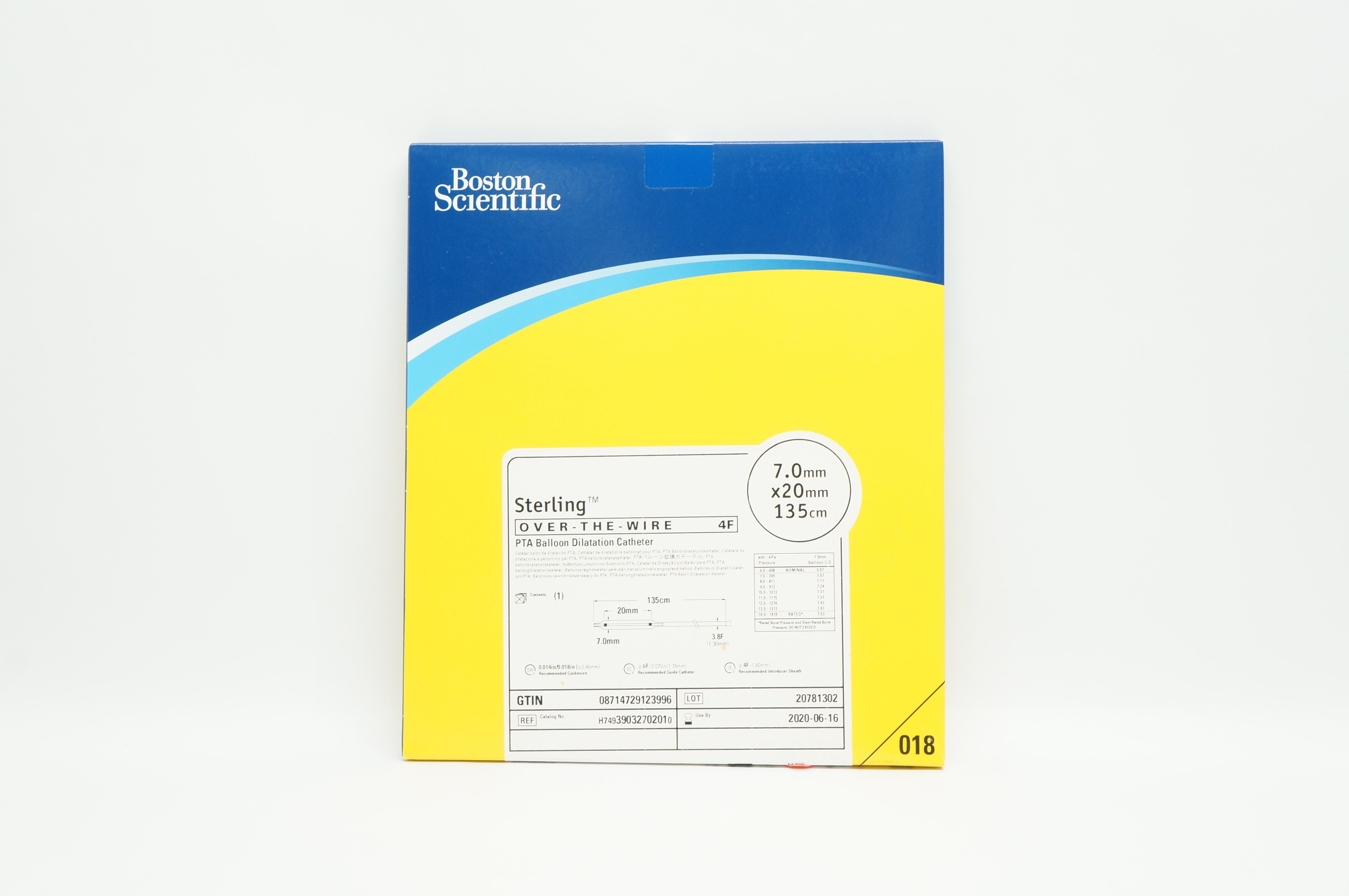 Boston Scientific 3903270201 Sterling PTA Balloon Dilatation Cath. 4F, 7.0mm x 20mm (x)