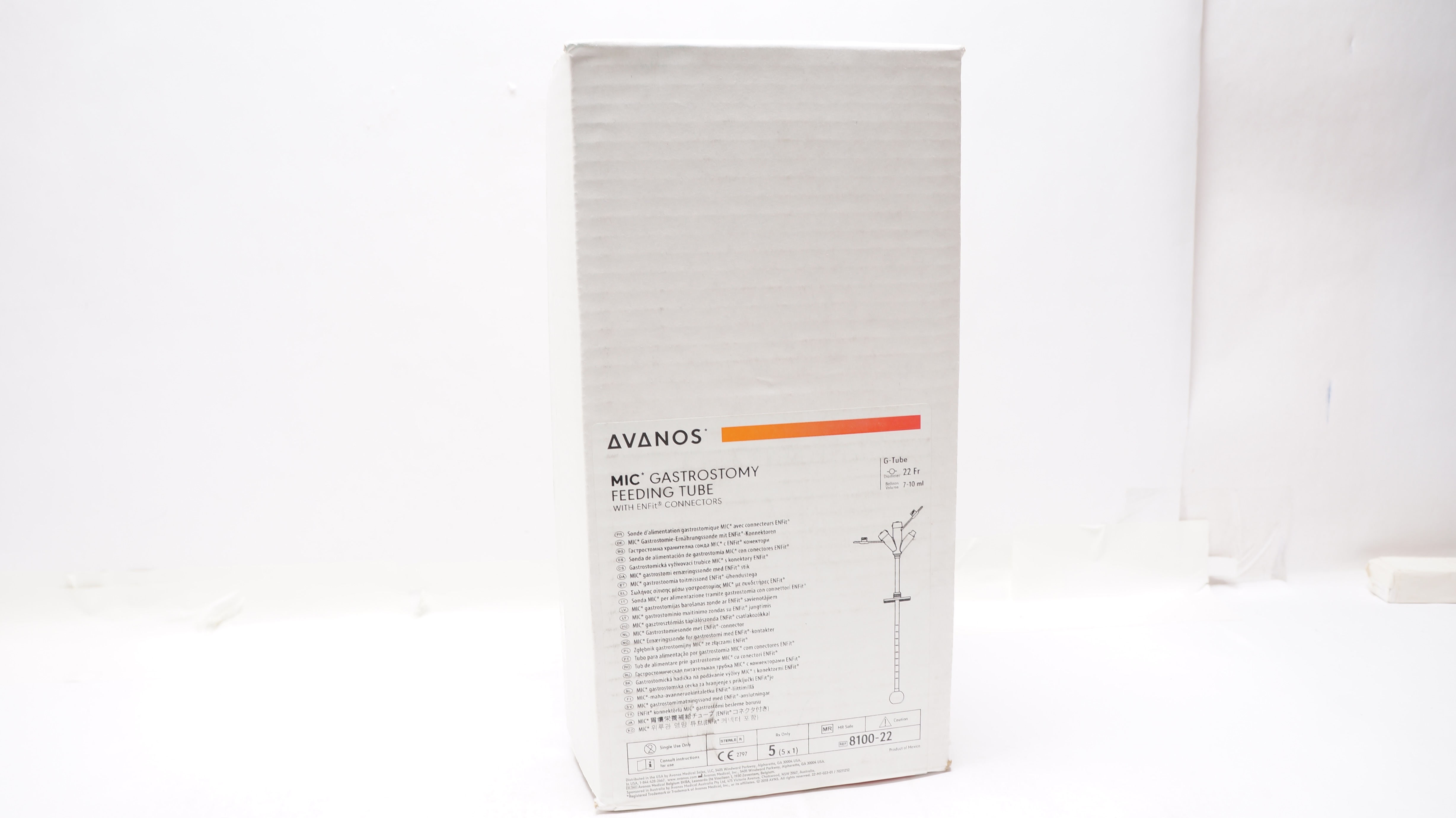 Avanos 8100-22 MIC Gastrostomy Feeding Tube w/ ENFit Connector 22Fr - Box of 5