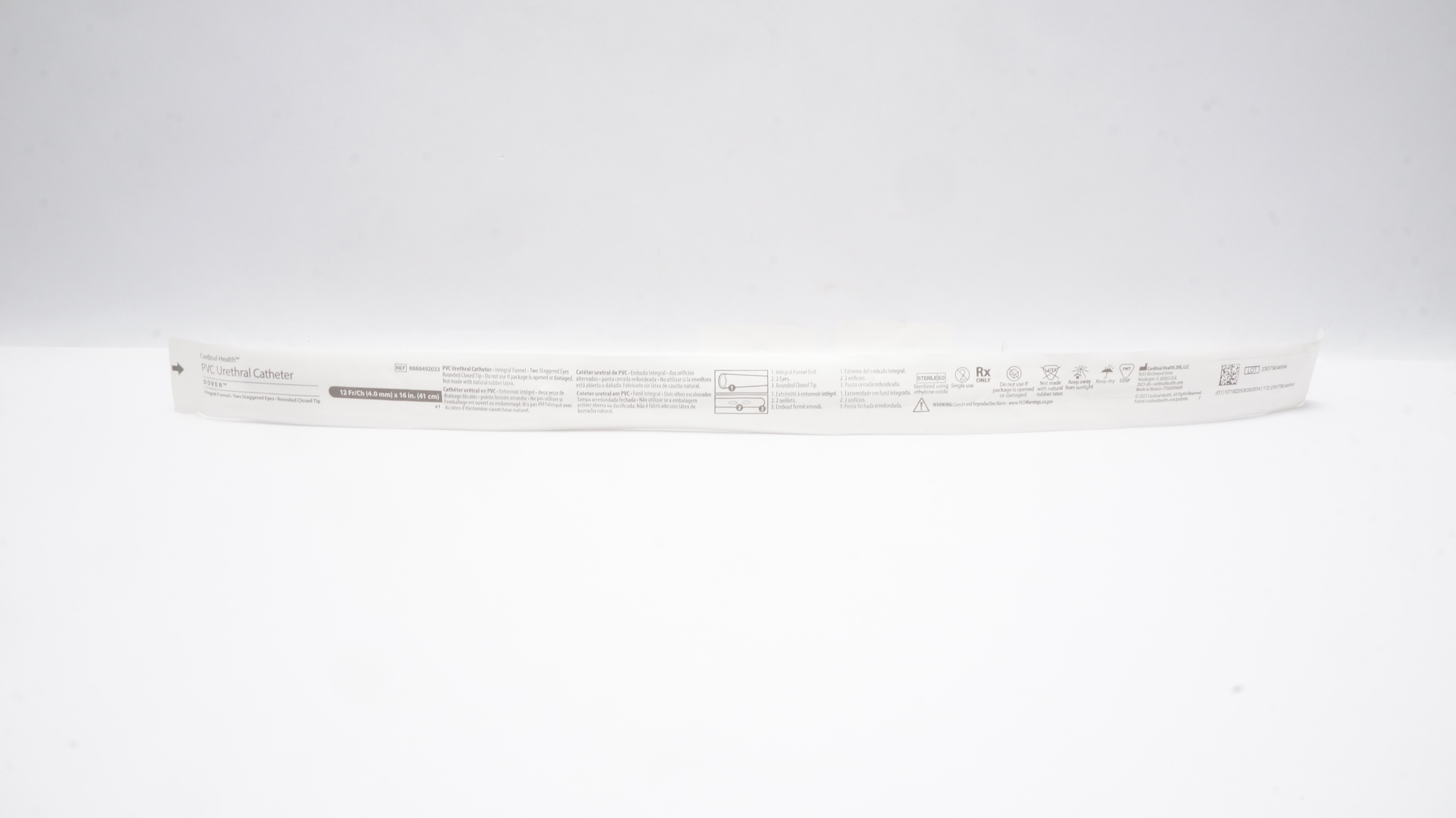 Cardinal Health 8888492033 Dover PVC Urethral Cath. 12Fr/Ch x 16 inch
