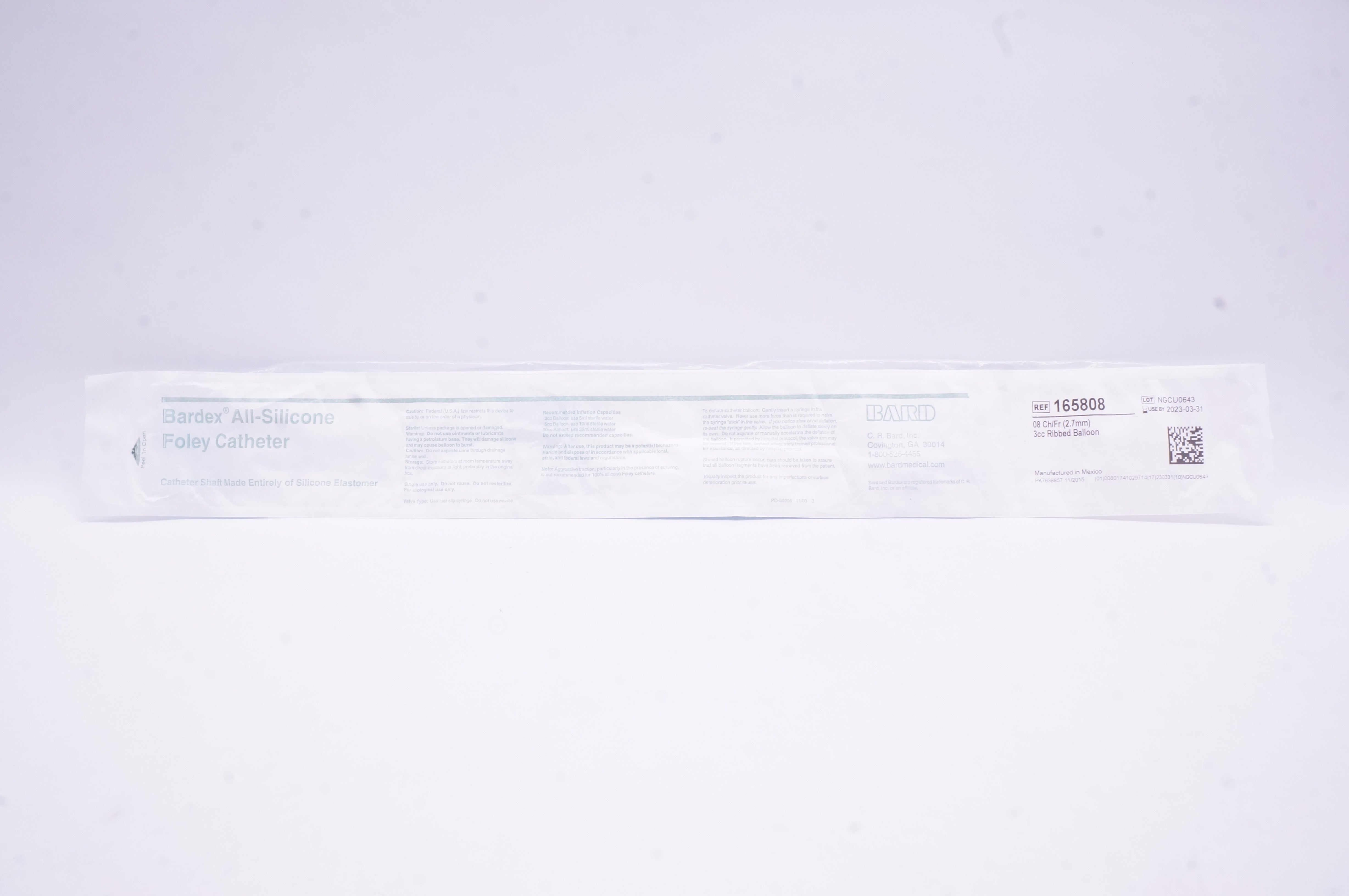 Bard 165808 Bardex Pediatric All-Silicone Foley 8Fr 3 cc