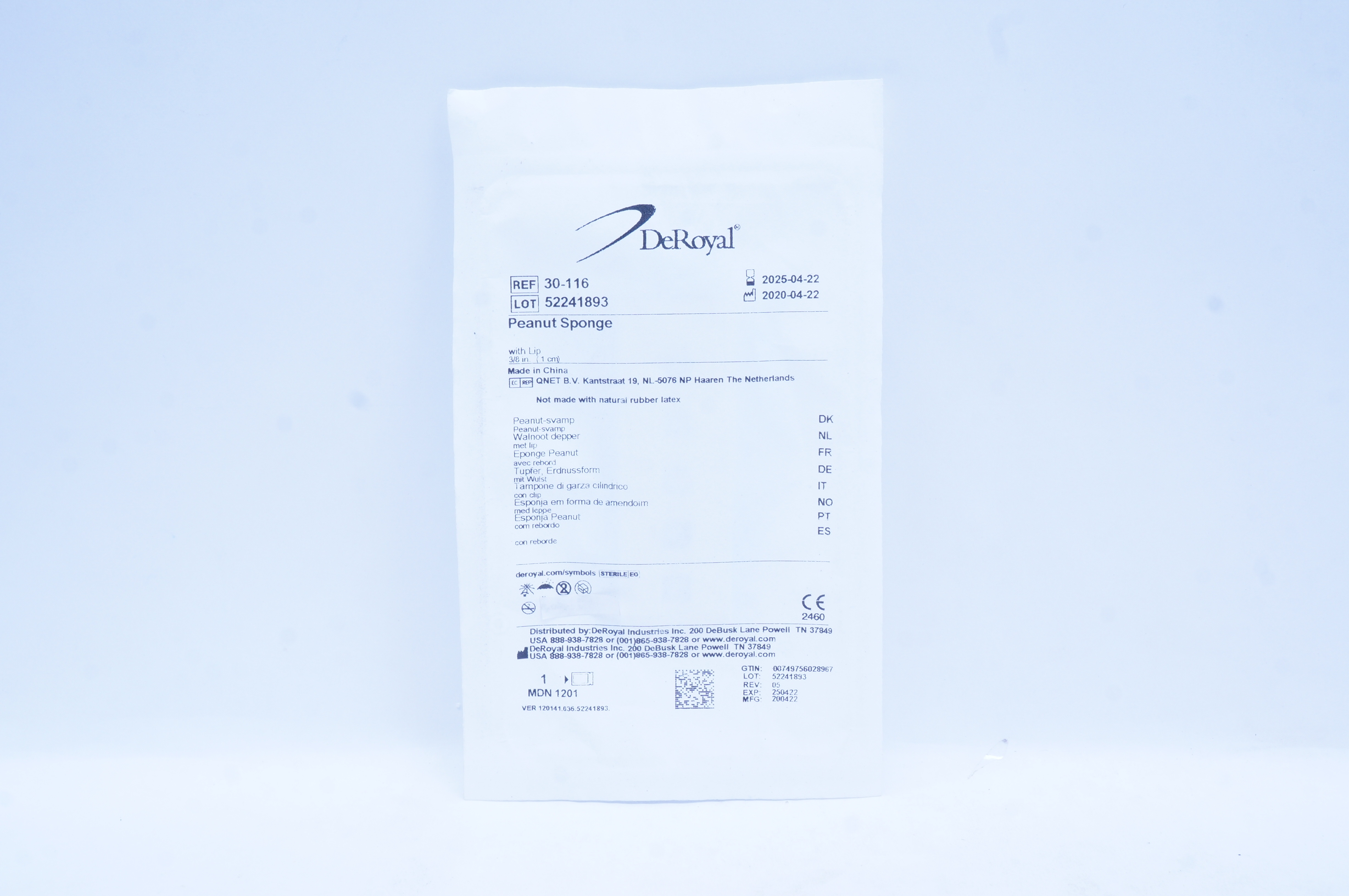 DeRoyal 30-116 Peanut Sponge with Lip 3/8inch